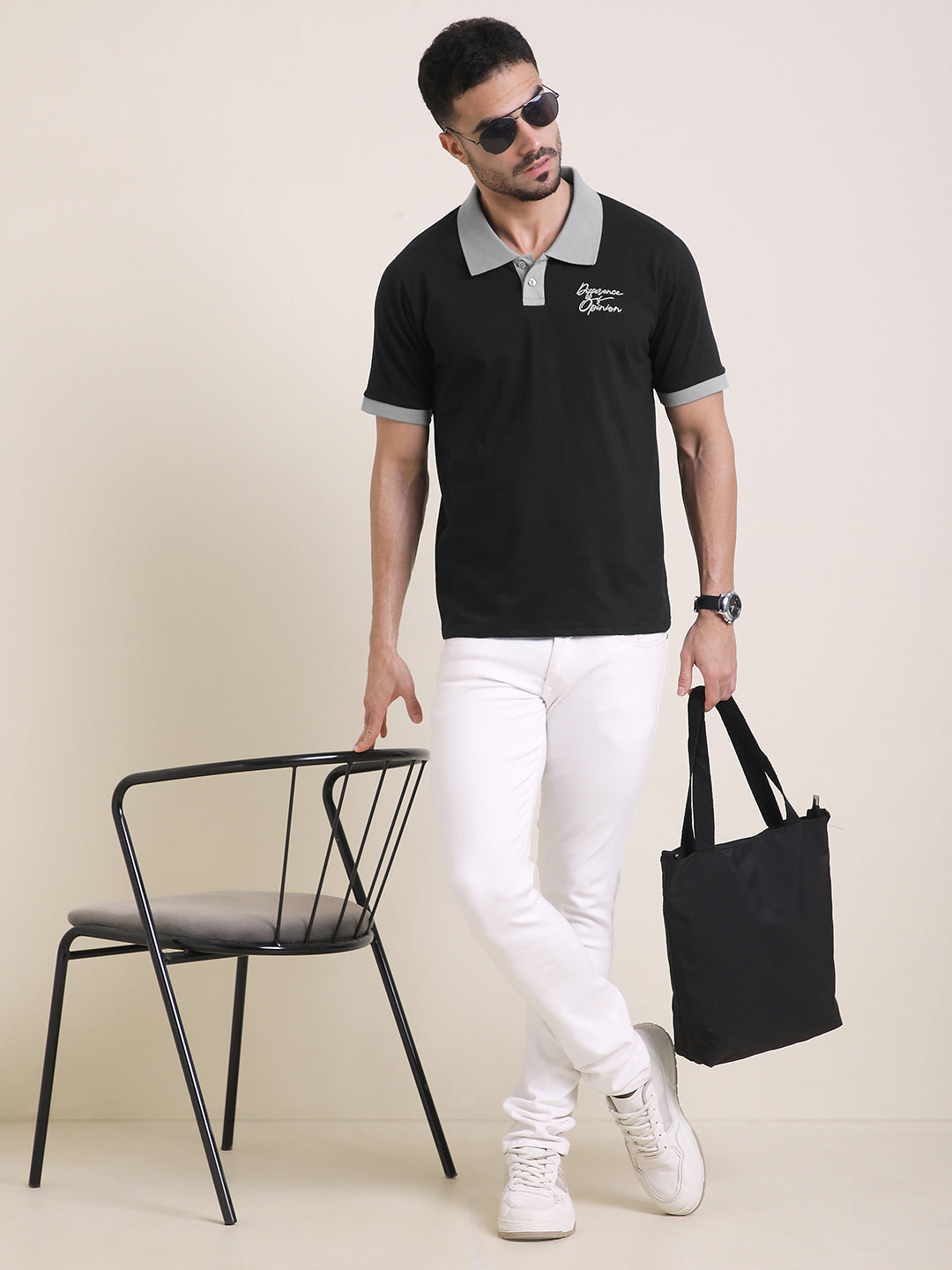Mens Half Sleeve Polo Neck Back Embroidered Relaxed Fit Tshirts