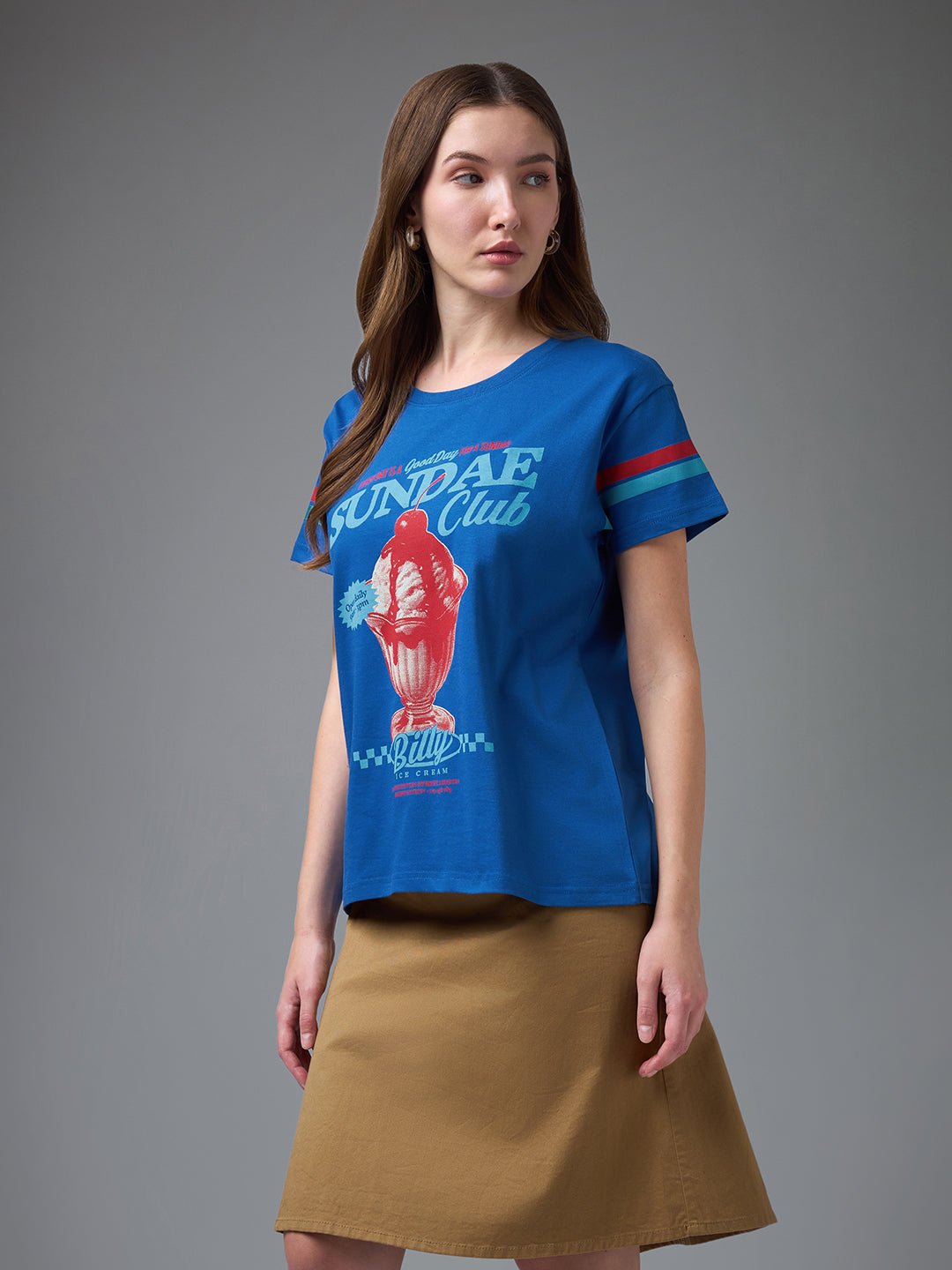Womens Printed Round Neck Boxy Fit Tshirt