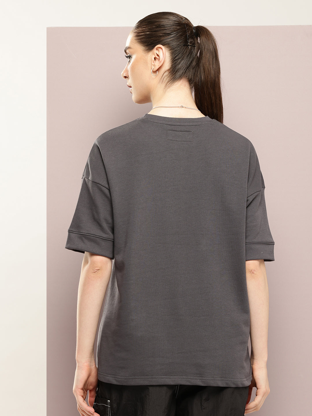 Womens Half Sleeve Round Neck Solid Oversized Fit Tshirts