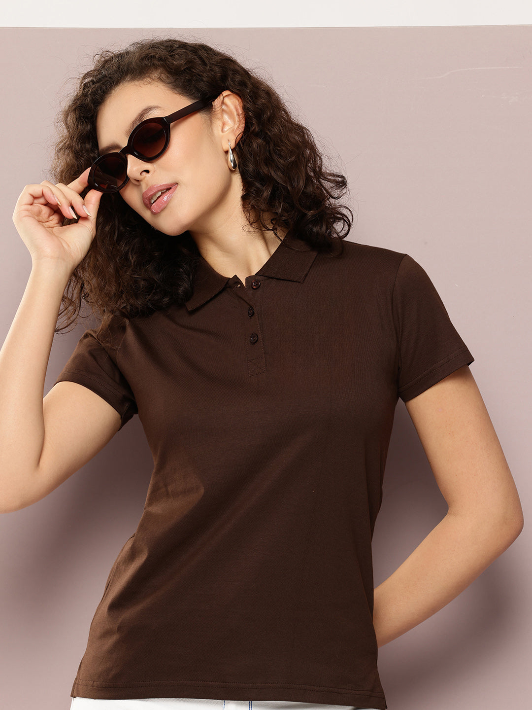 Womens Half Sleeve Polo Neck Solid Regular Fit Tshirts