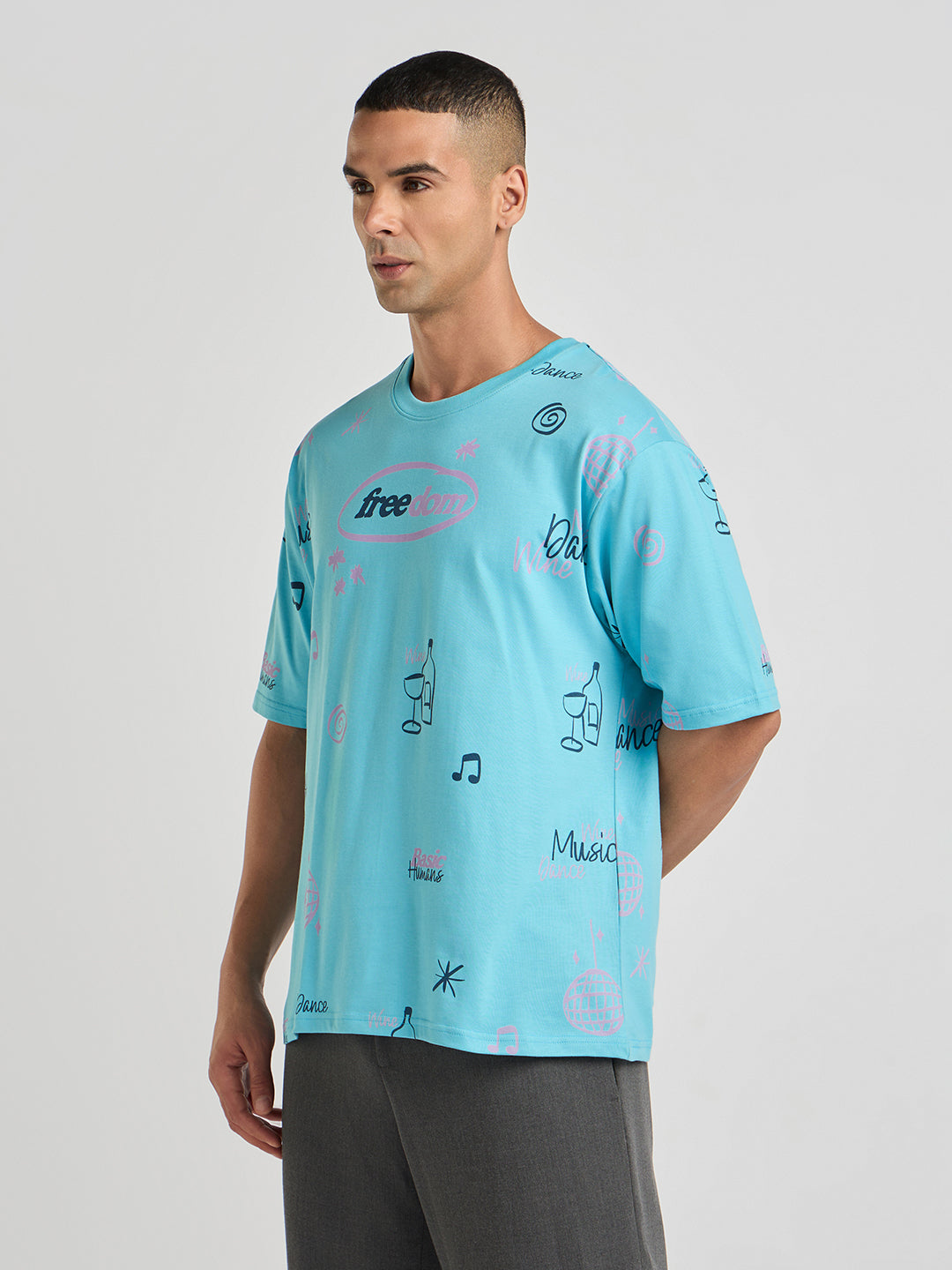Mens Printed Oversized Half Sleeve Round Neck Tshirt