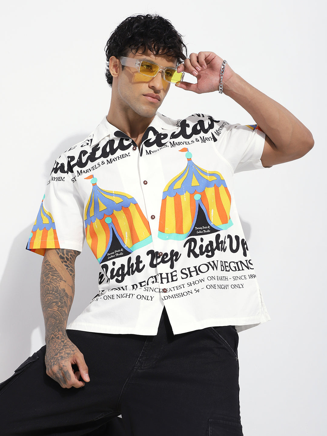 Men Boxy Regular Short Sleeve Printed White Shirt