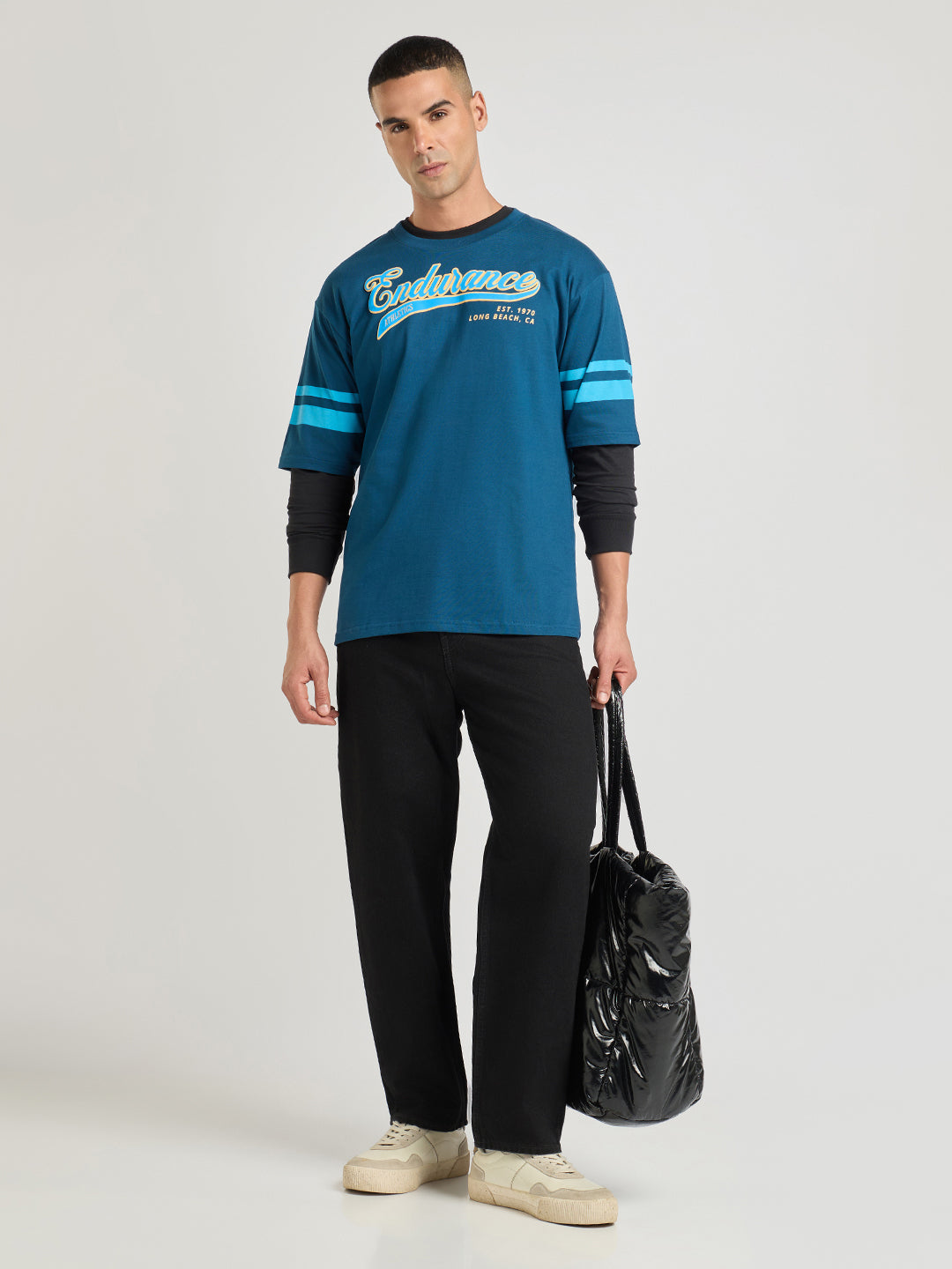 Mens Puff Printed Oversized Half Sleeve Round Neck Tshirt