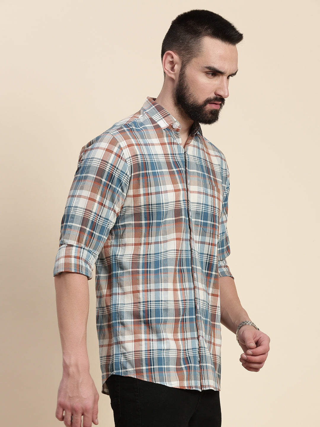 Men Checked Full Sleeve Shirt With Pocket