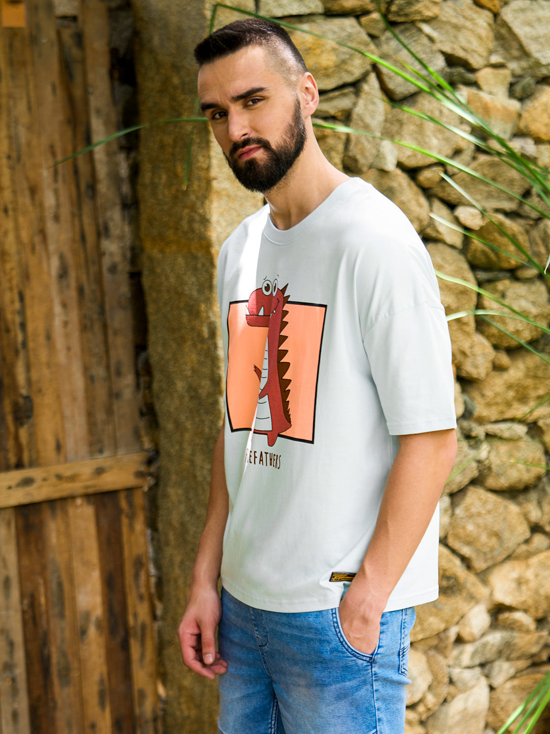 Mens Half Sleeve Drop Shoulder Printed Oversized Fit T-Shirts