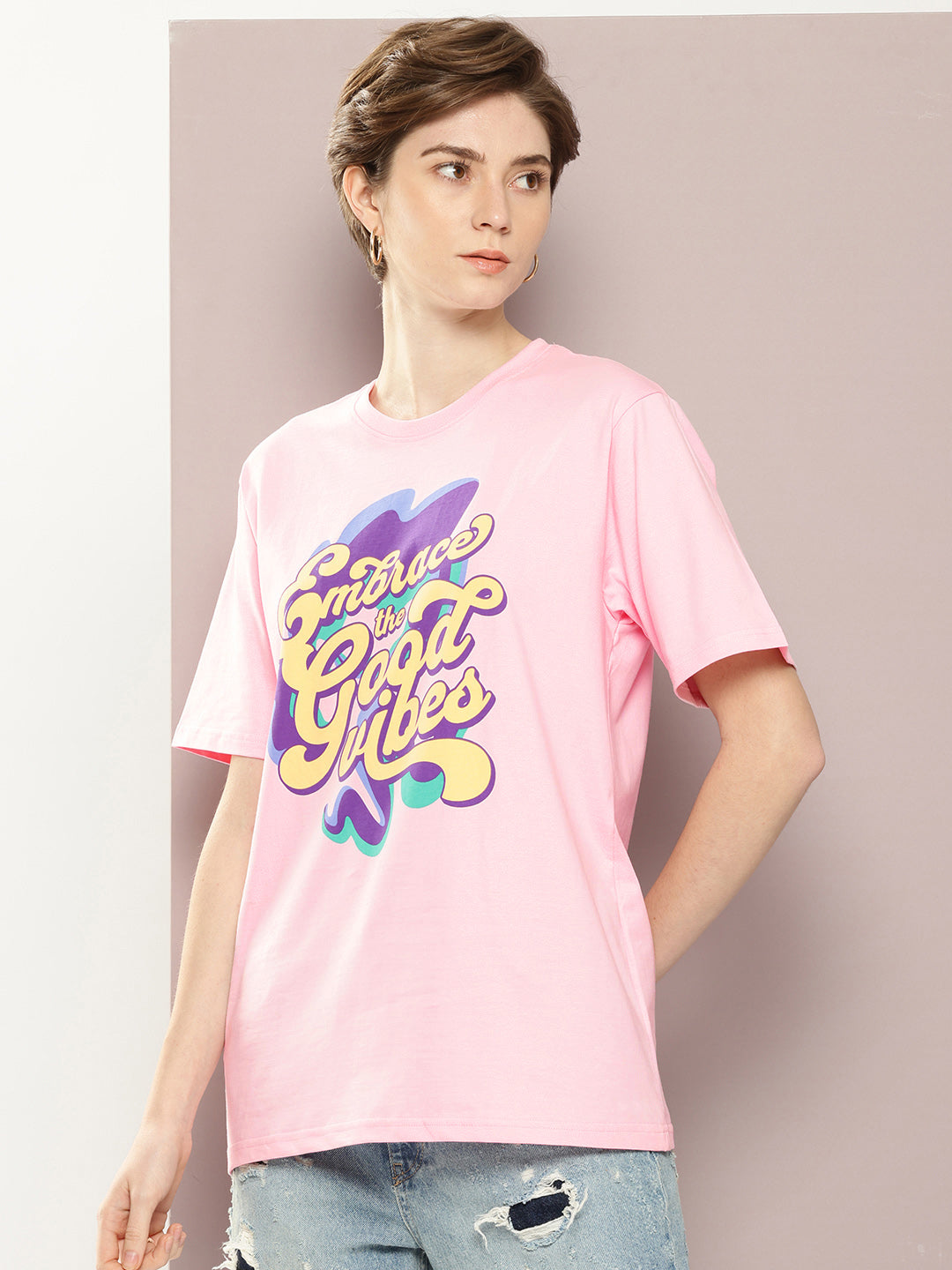 Womens Half Sleeve Round Neck Printed Oversized Fit Tshirts