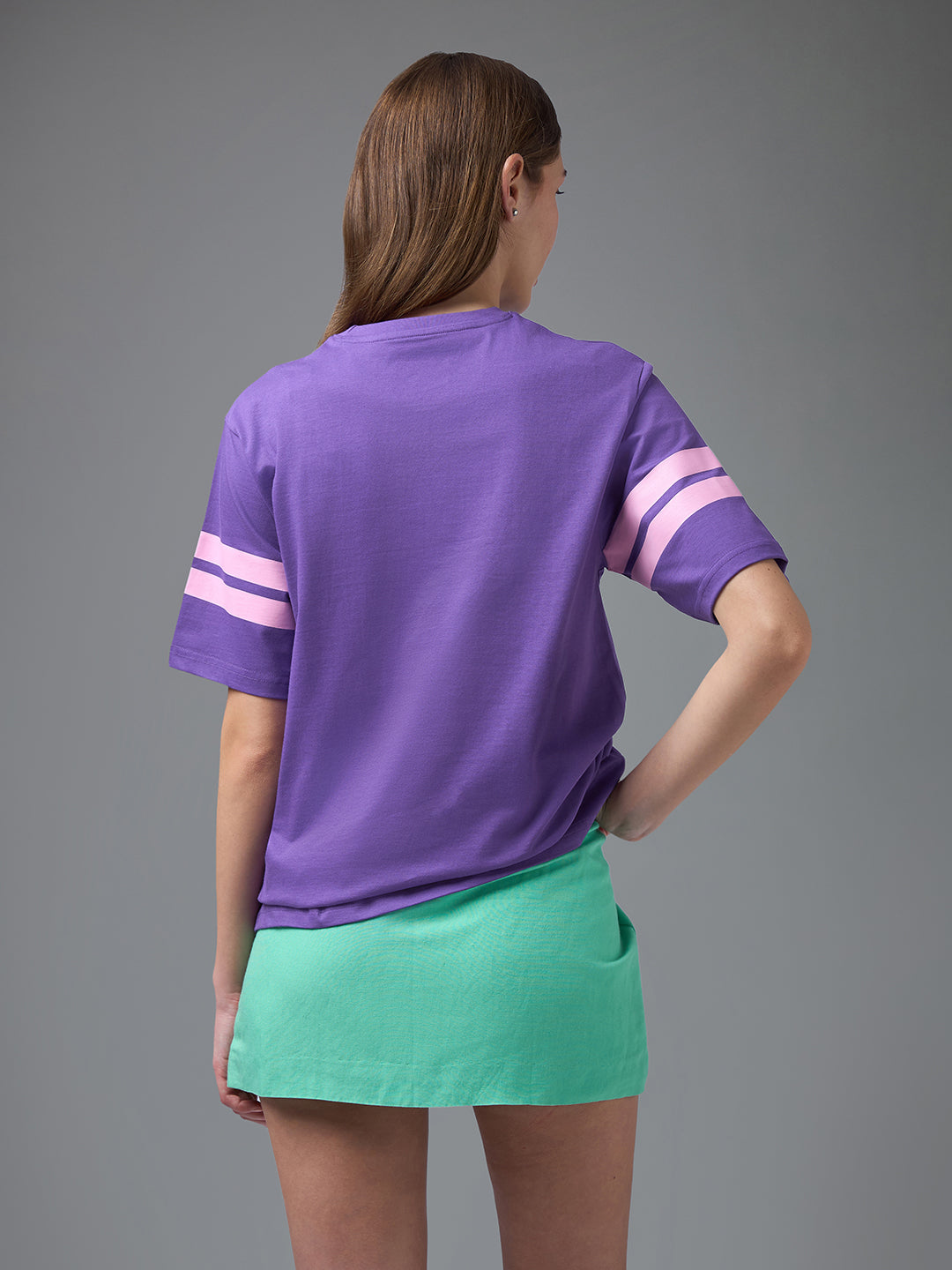 Womens Printed Round Neck Oversized Fit Tshirt