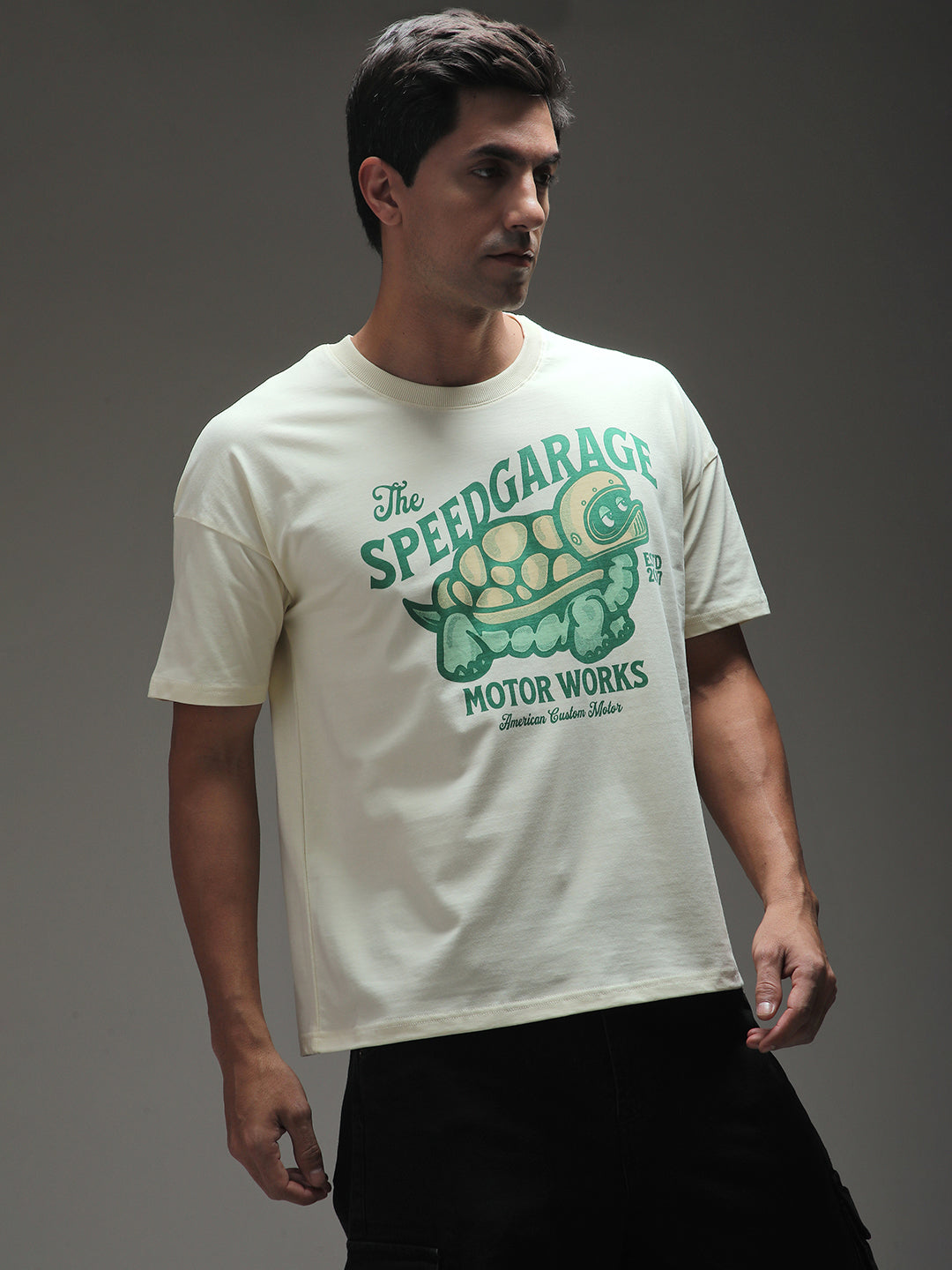 Mens Half Sleeve Drop Shoulder Printed Oversized Fit T-Shirts