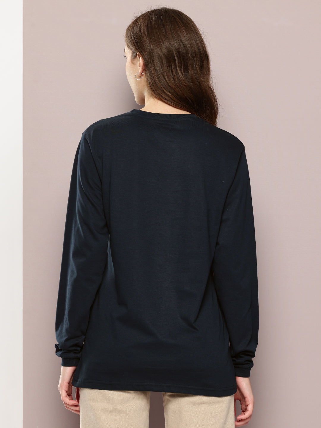 Womens Full Sleeve Round Neck Embroidered Oversized Fit Tshirts
