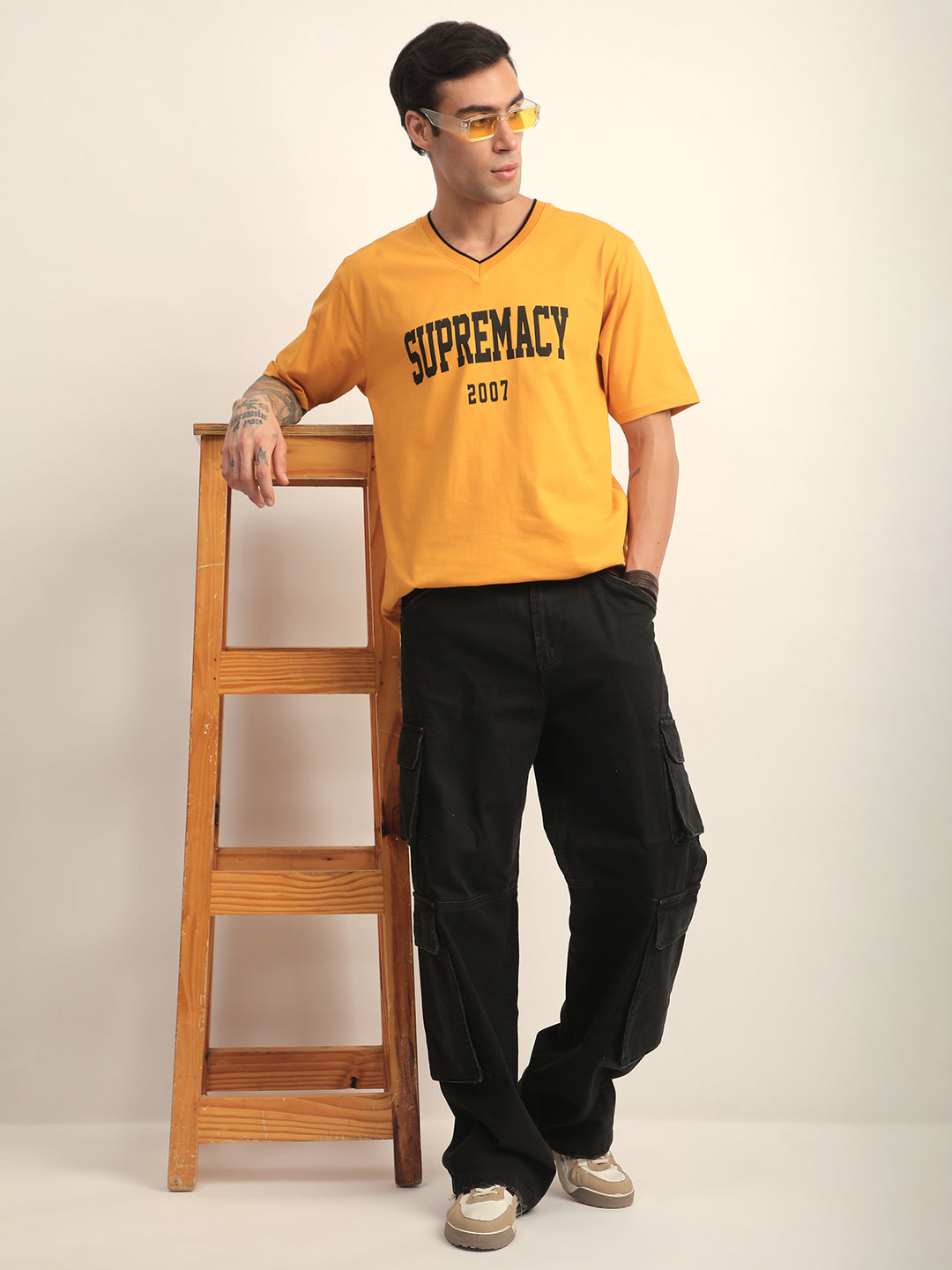 Mens Half Sleeve V-Neck Printed Oversized Fit Tshirts