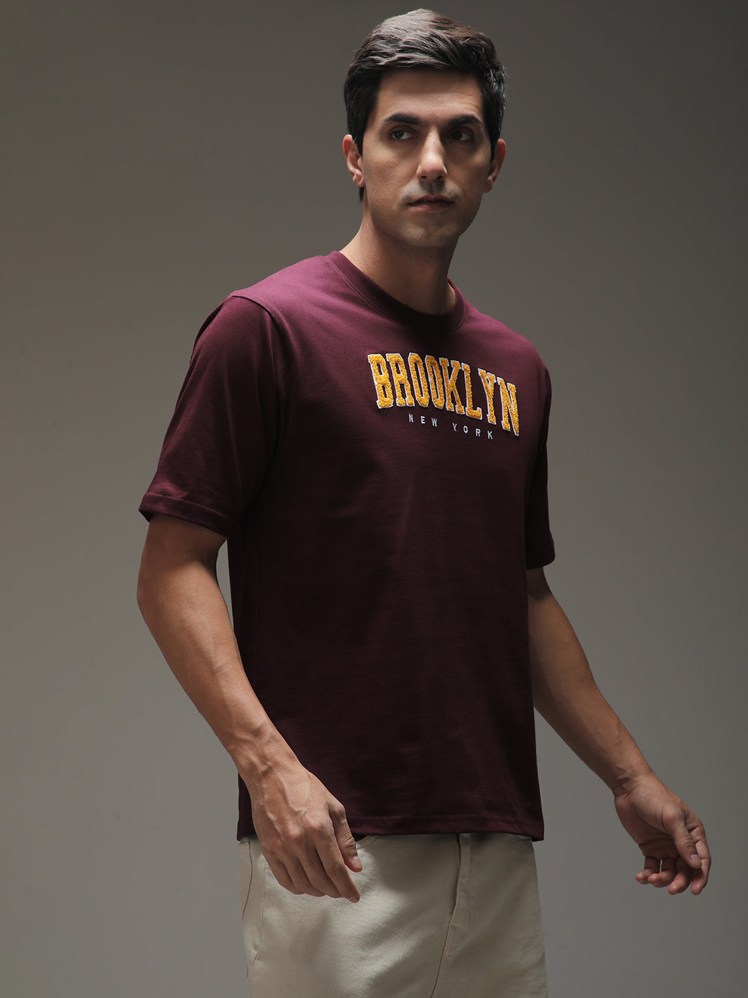 Mens Half Sleeve Round Neck Embroidered Oversized Fit Tshirts