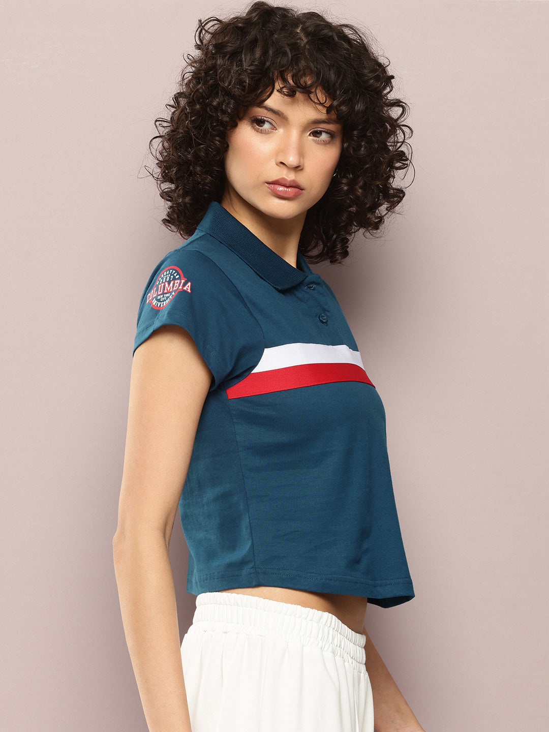 Womens Half Sleeve Polo Neck Solid Regular Fit Tshirts