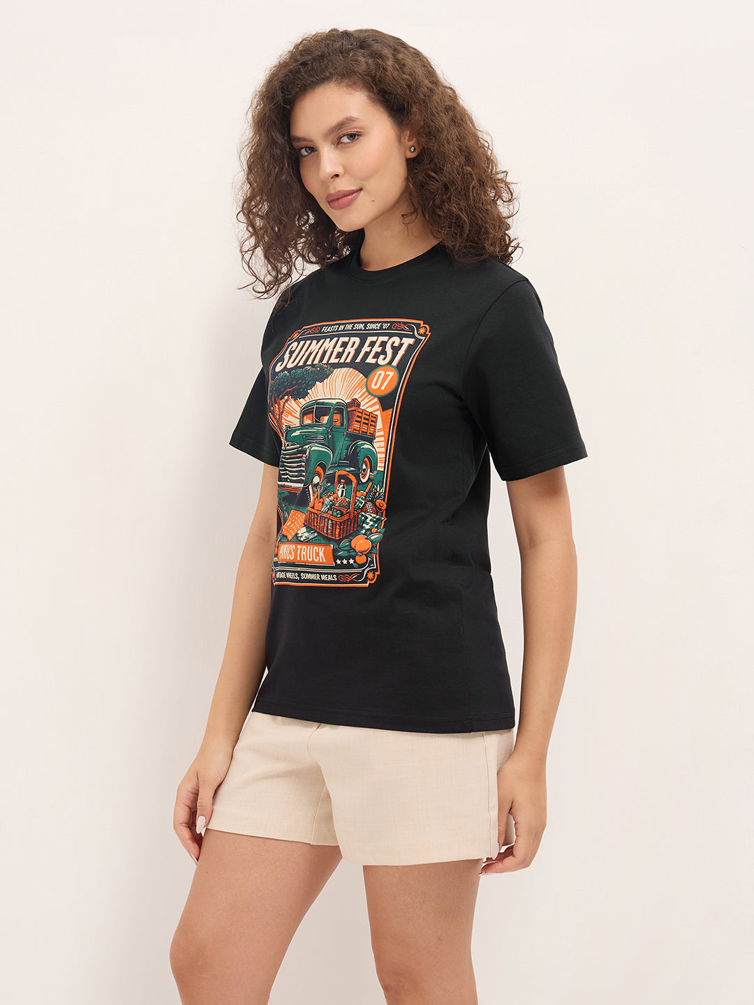 Womens Half Sleeve Round Neck Printed Oversized Fit Tshirts