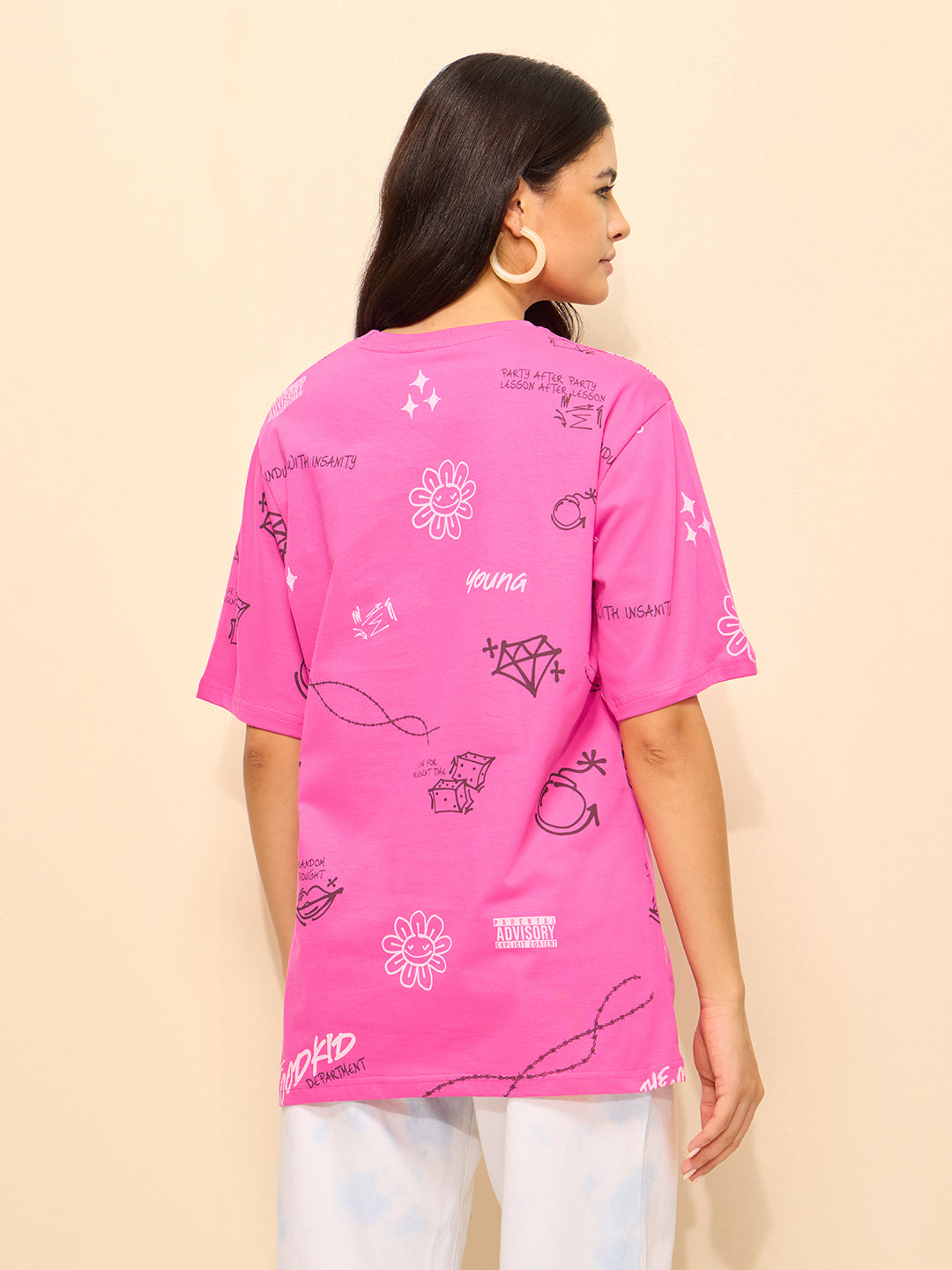 Womens Printed Oversized Cotton T-Shirt