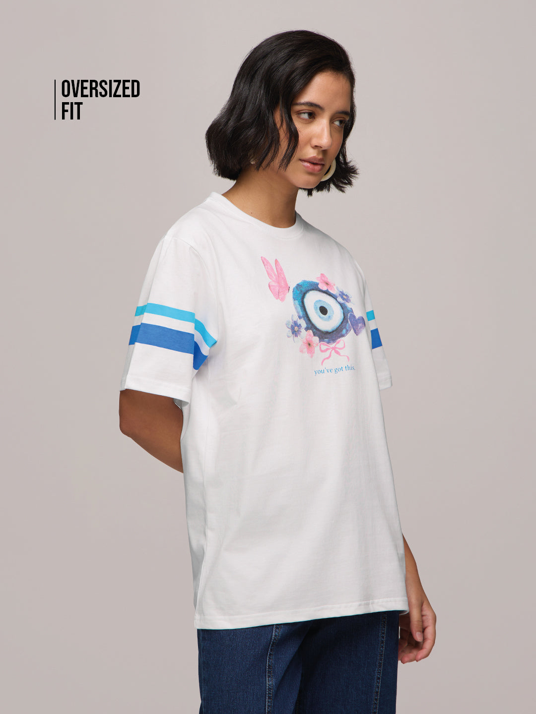 Womens Printed Oversized Fit Cotton T-Shirt