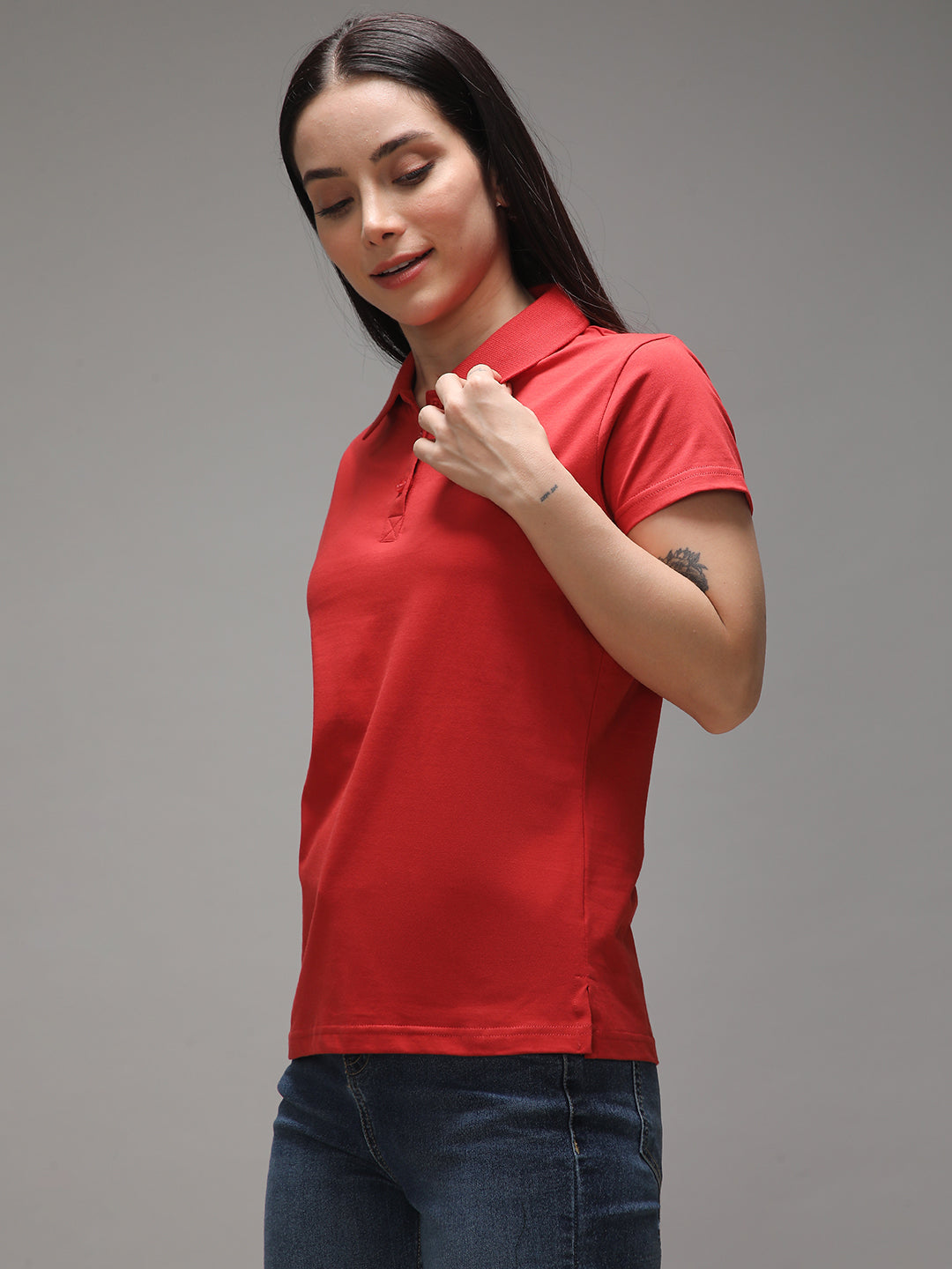 Womens Half Sleeve Polo Neck Solid Regular Fit Tshirts