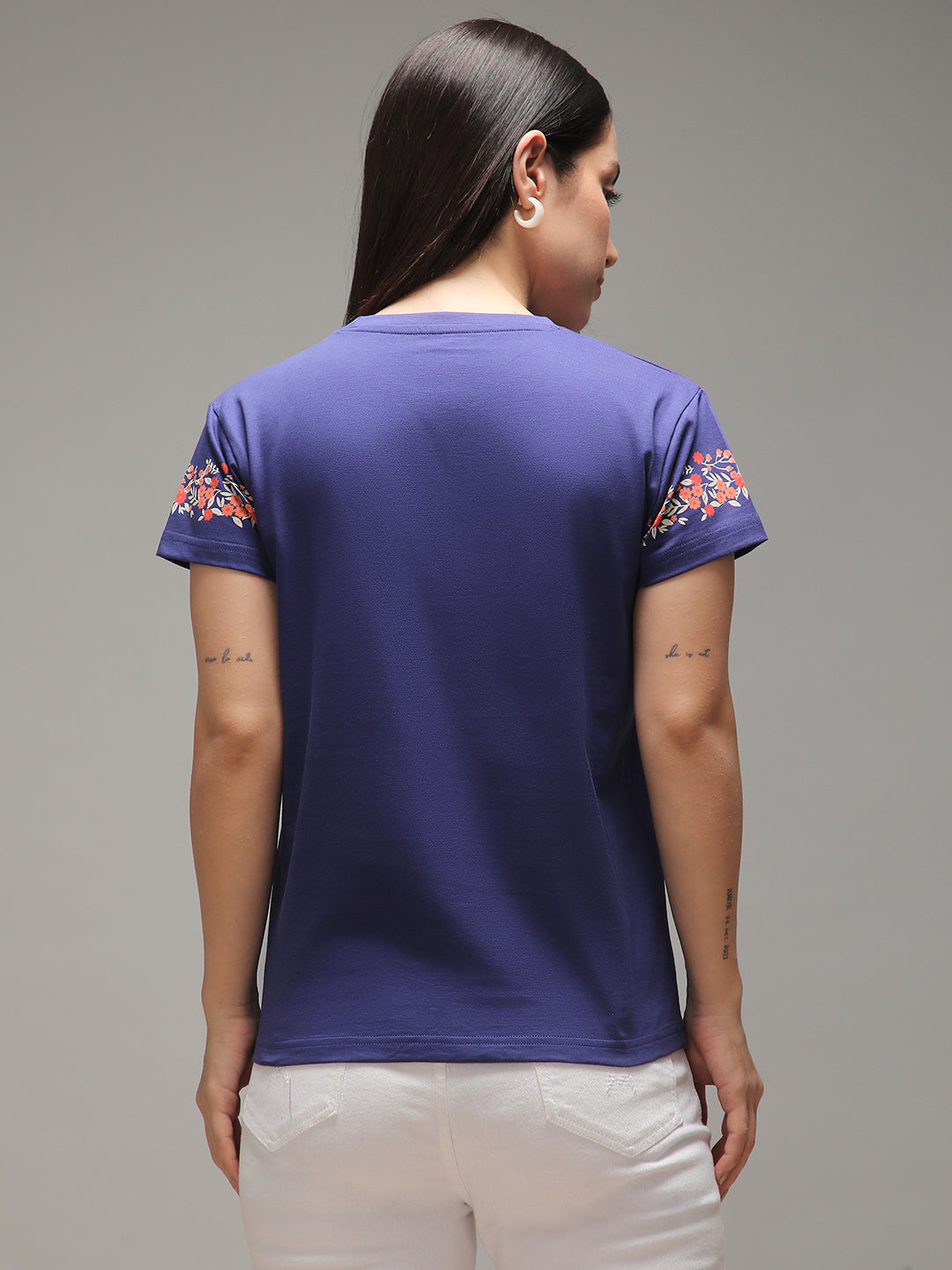 Womens Half Sleeve Round Neck Embroidery Regular Fit Tshirts