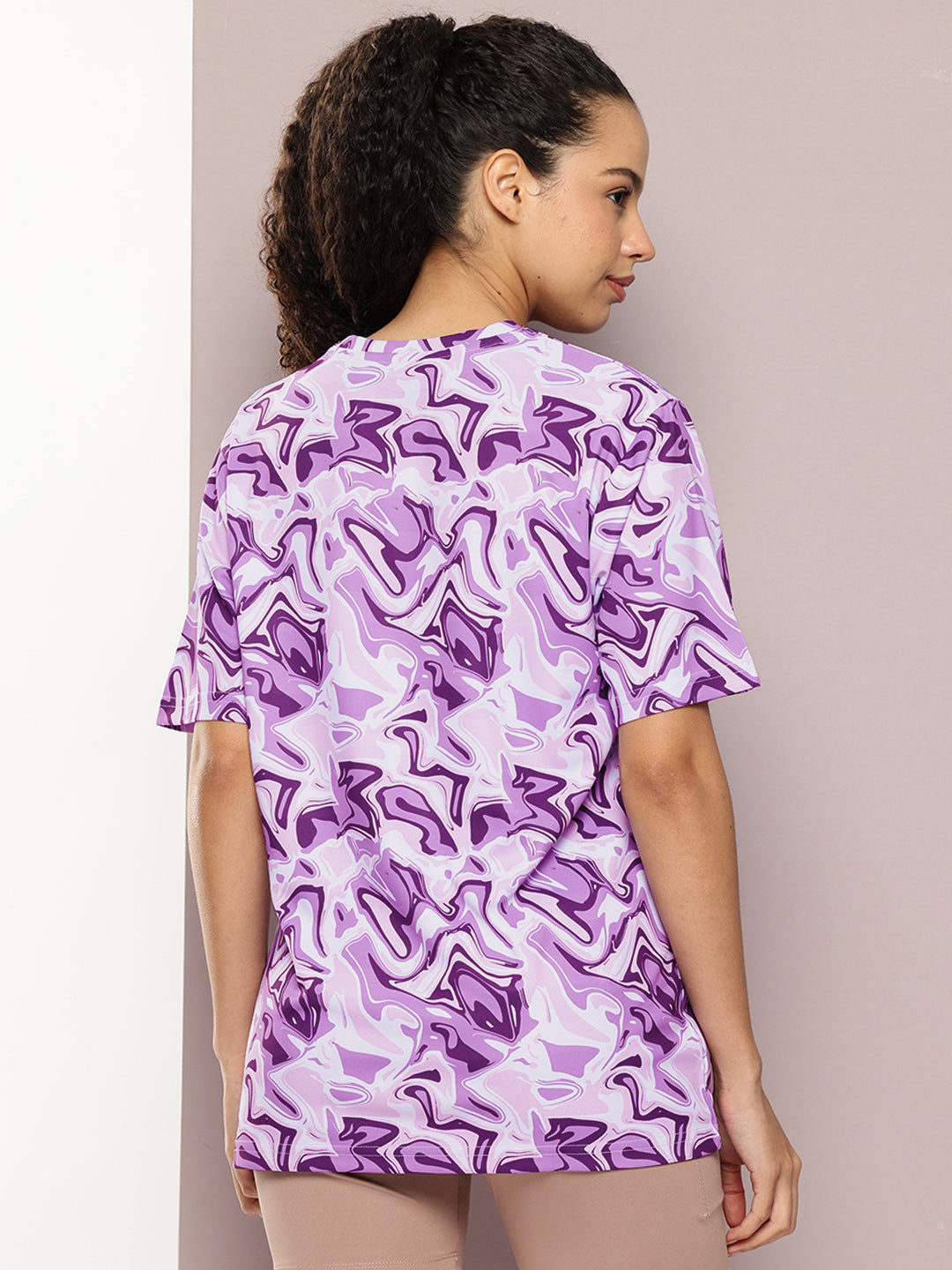 Womens Half Sleeve Round Neck All-Over Printed Oversized Fit Tshirts