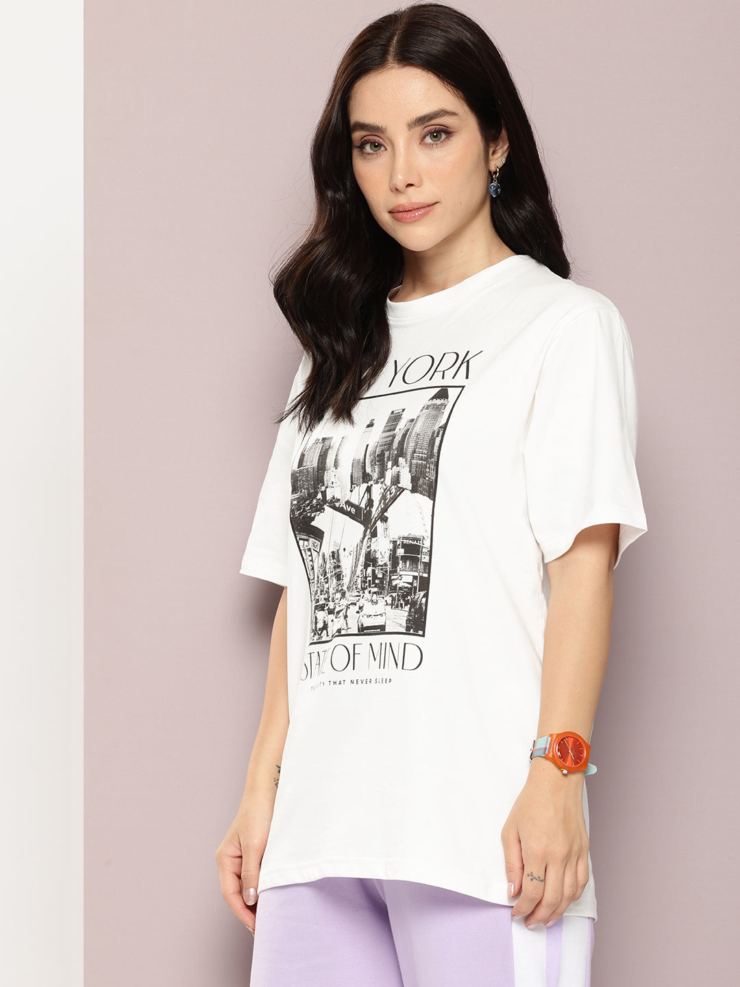 Womens Half Sleeve Round Neck Printed Oversized Fit Tshirts