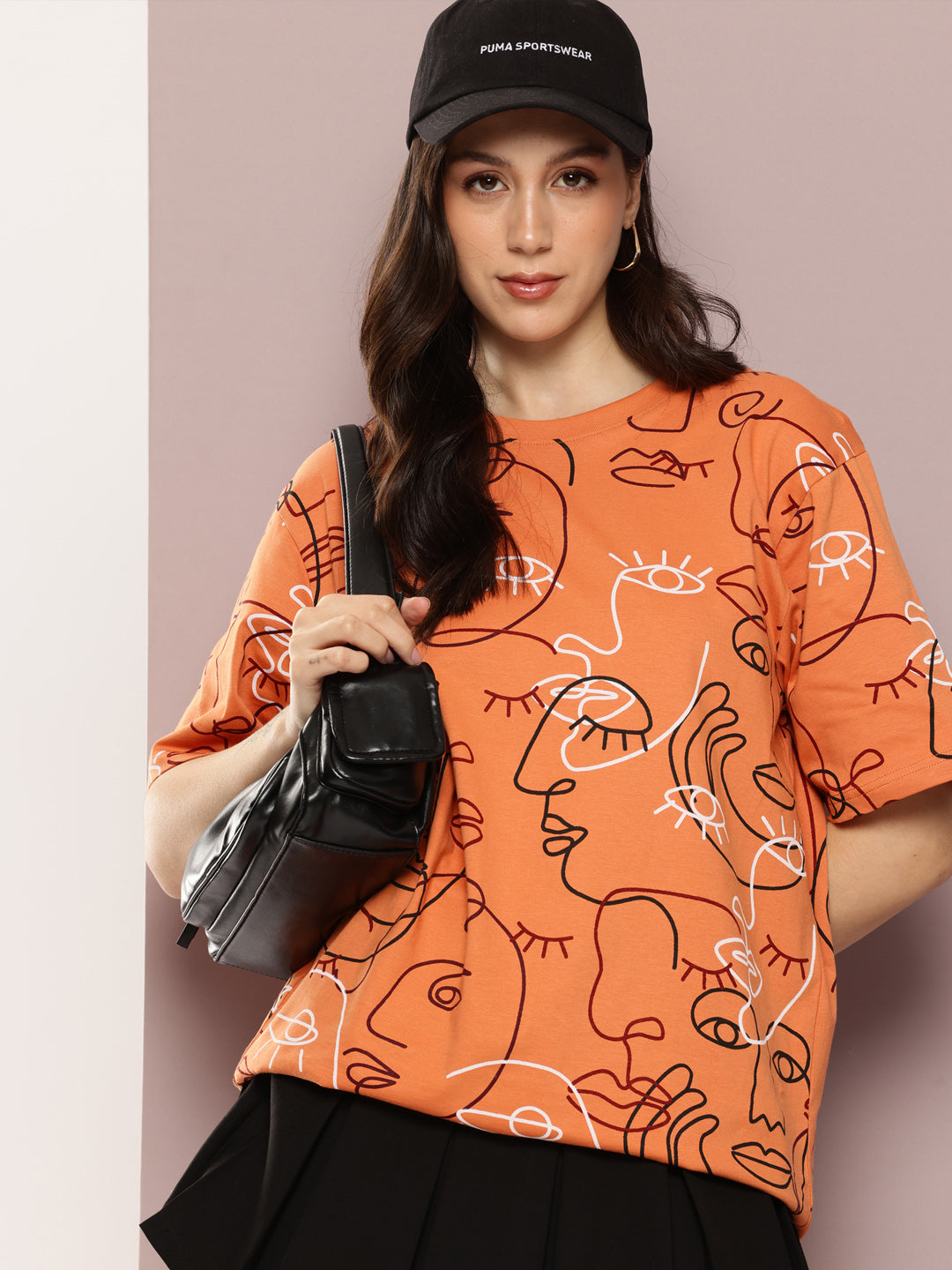 Womens Half Sleeve Round Neck All-Over Printed Oversized Fit Tshirts