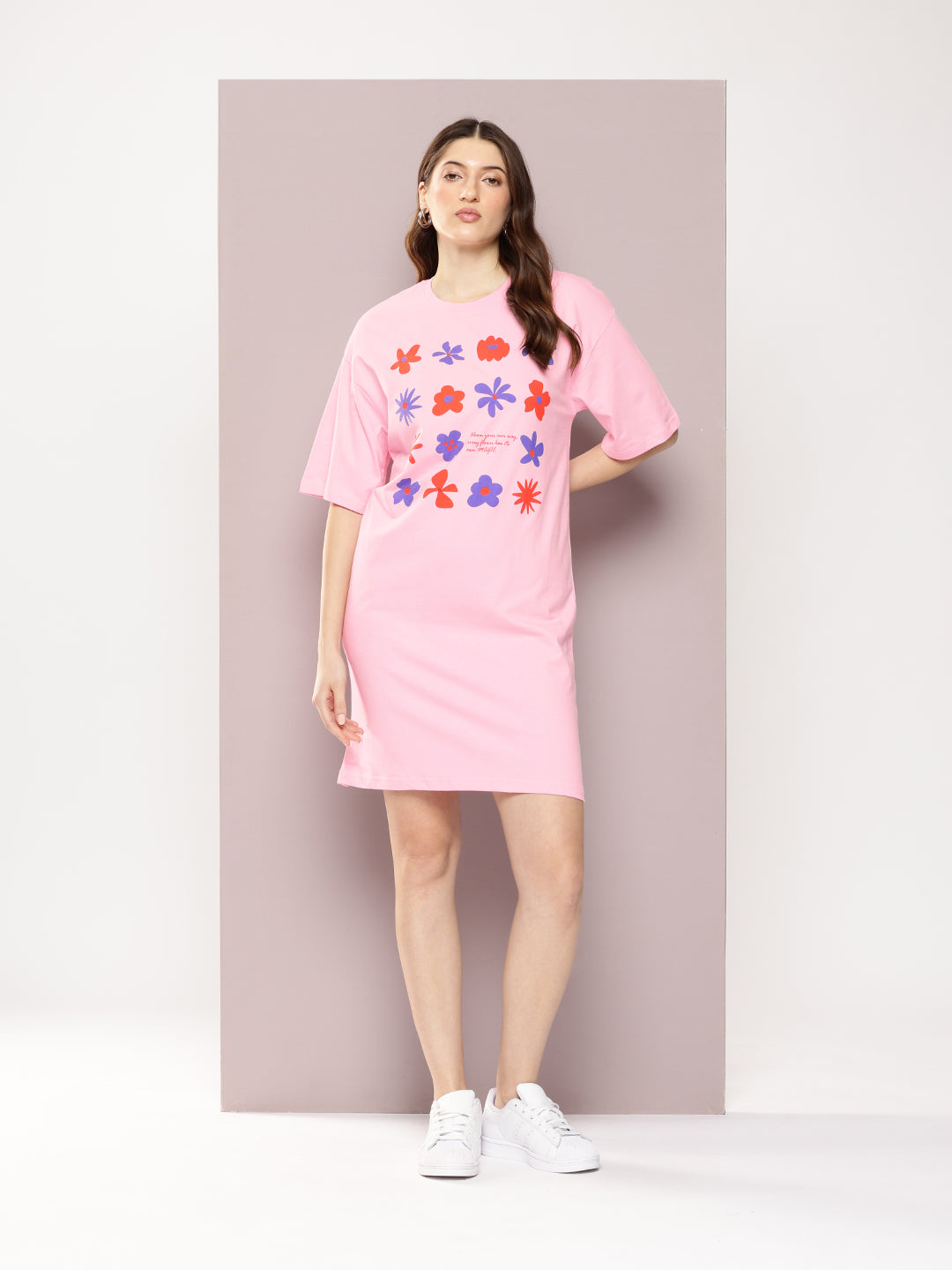 Womens Oversized Short Sleeves Printed Tshirt Dress