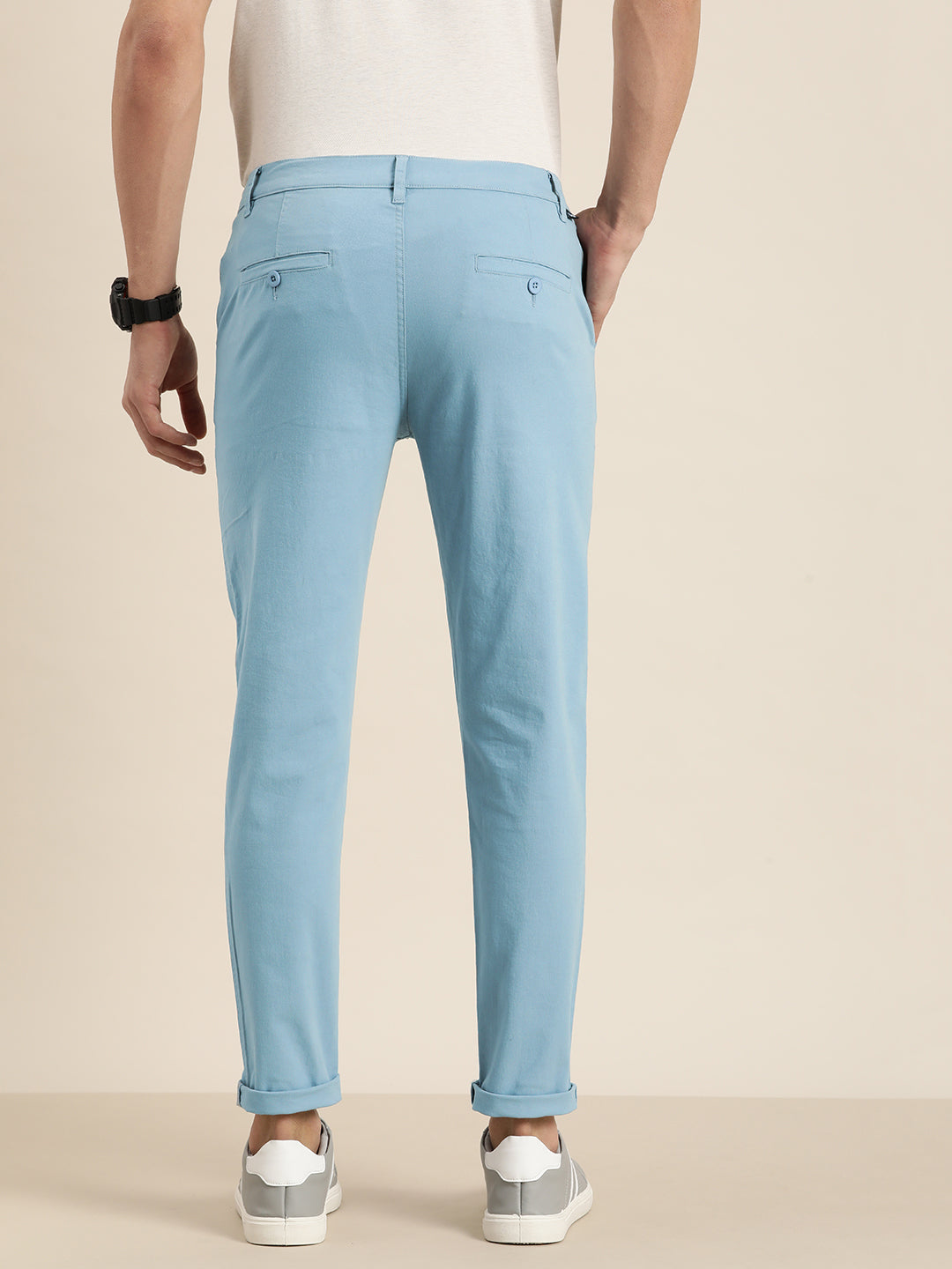 Men Solid Ankle-Length Chinos Trousers