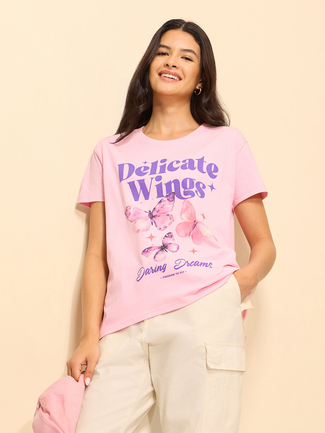 Womens Printed Boxy Regular Fit Cotton T-Shirt