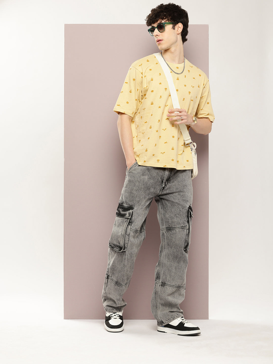 Mens Half Sleeve Round Neck All-Over Printed Oversized Fit Tshirts