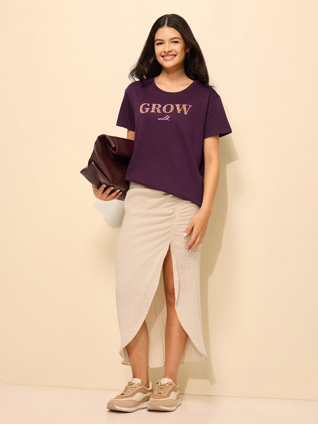 Womens Puff Printed Boxy Regular Fit Cotton T-Shirt