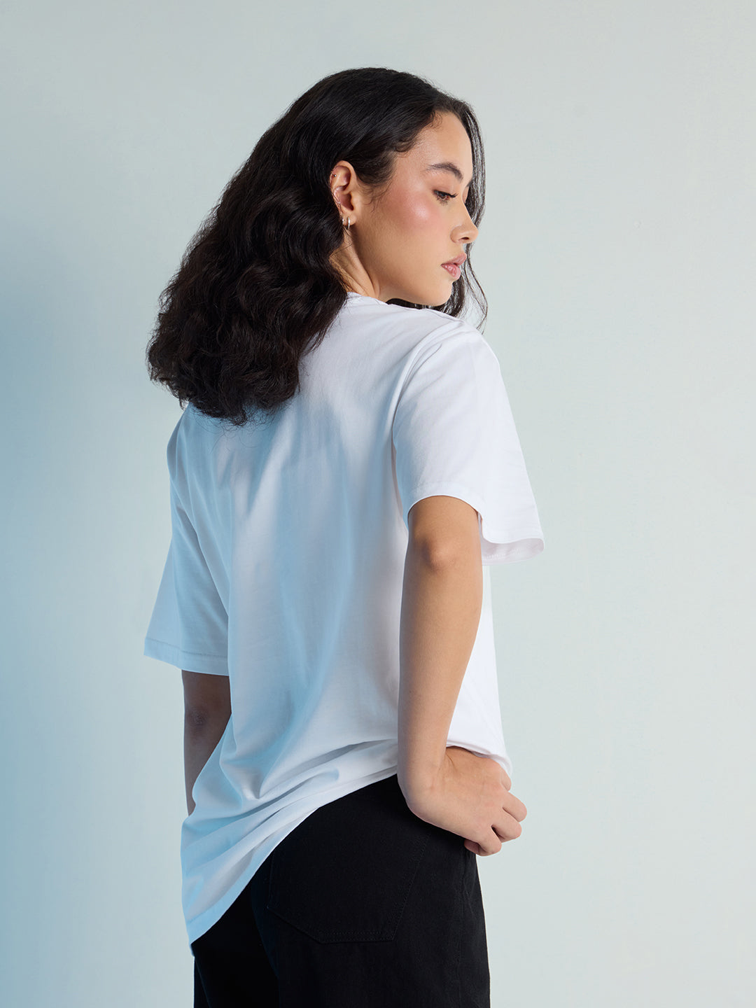 Womens Stud Detailed Oversized Round Neck Tshirt 
