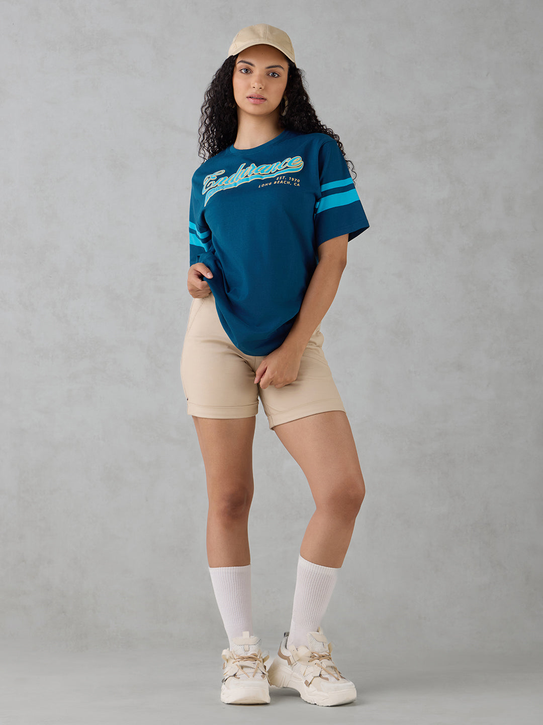 Womens Half Sleeve Puff Printed Oversized Fit Tshirt