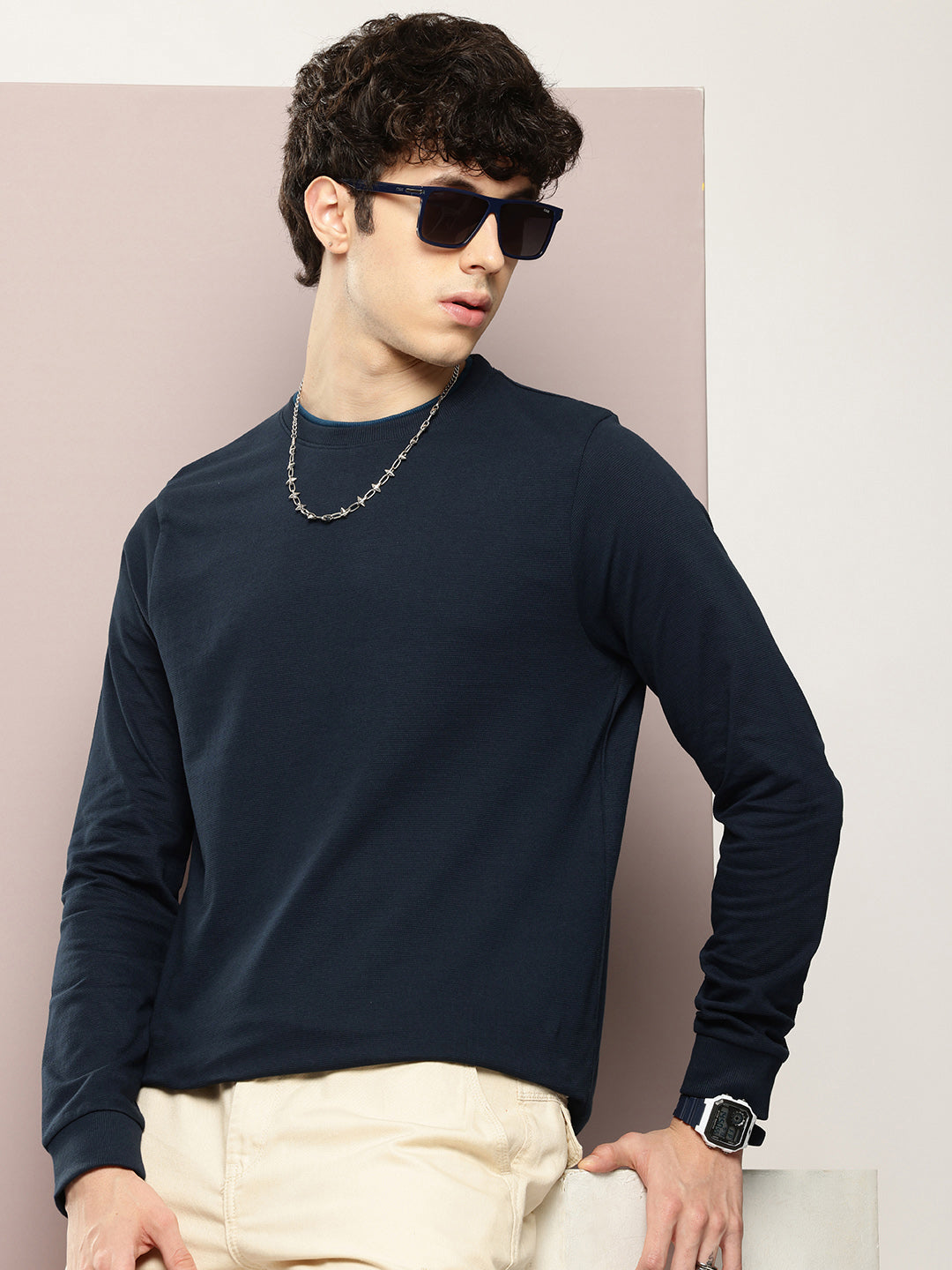 Mens Full Sleeve Round Neck Solid Regular Fit Tshirts