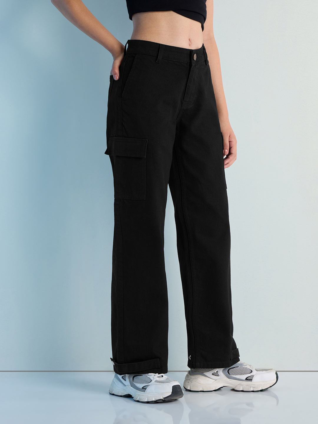 Womens Straight Fit Cargo Denim Jeans Pant