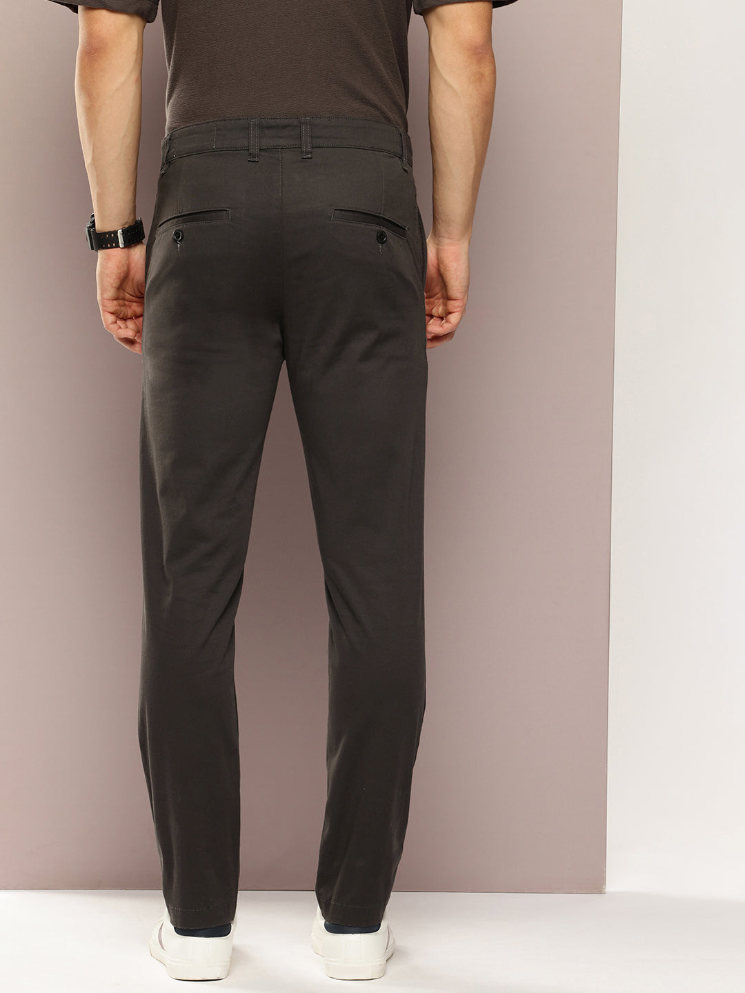 Men Slim Fit Solid Chinos Casual Trousers