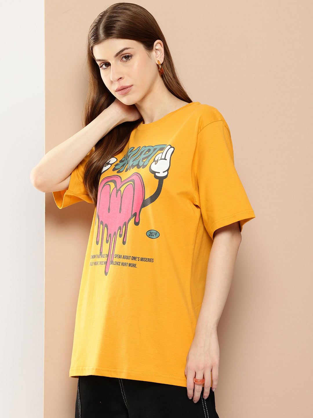Womens Half Sleeve Round Neck Printed Oversized Fit Tshirts