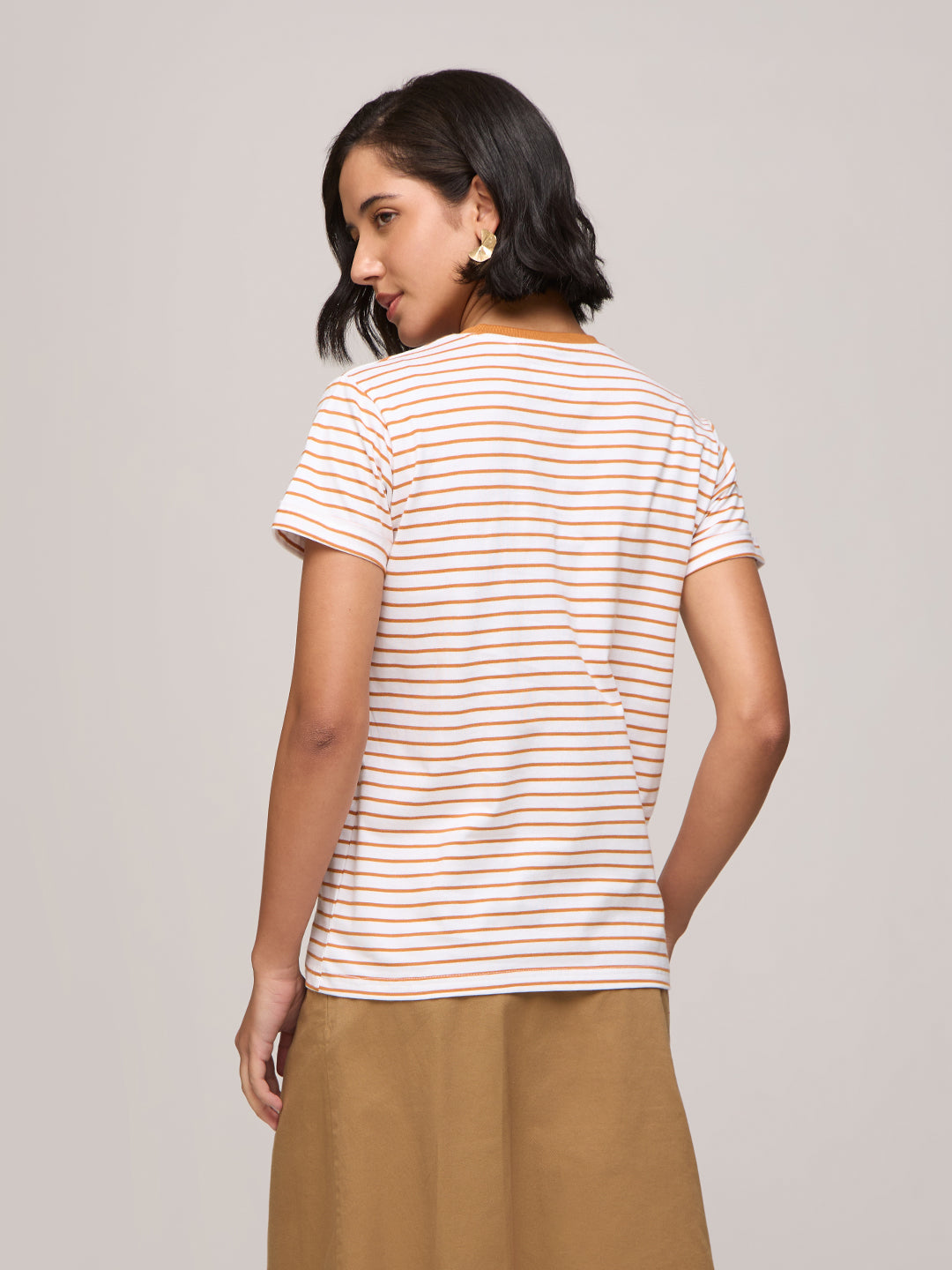 Womens Striped Regular Fit Cotton T-Shirt