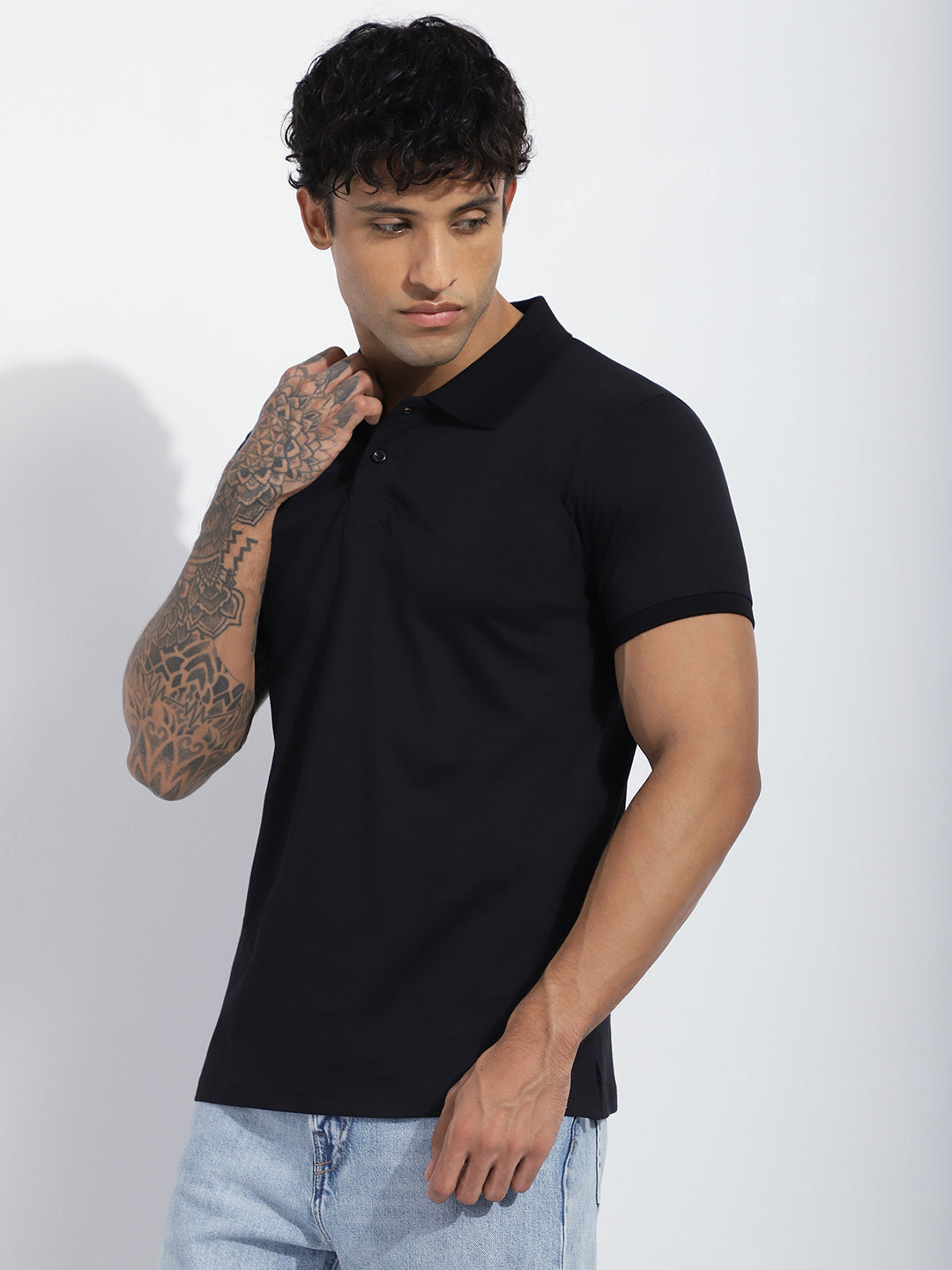 Mens Half Sleeve Polo Neck Solid Regular Fit Tshirts