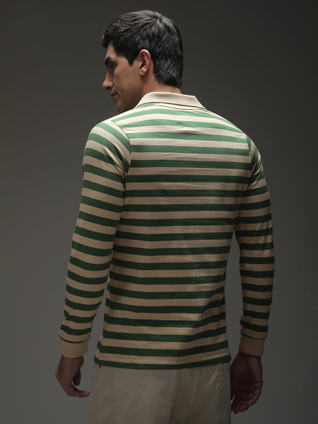 Mens Full Sleeve Polo Neck Striped Regular Fit Tshirts