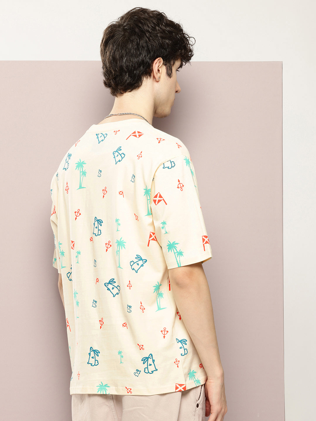 Mens Half Sleeve Round Neck All-Over Printed Oversized Fit Tshirts
