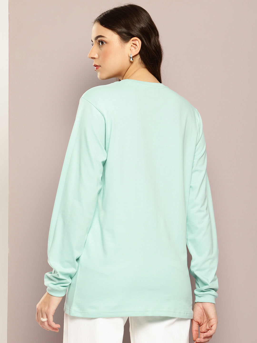 Womens Full Sleeve Round Neck Printed Oversized Fit Tshirts