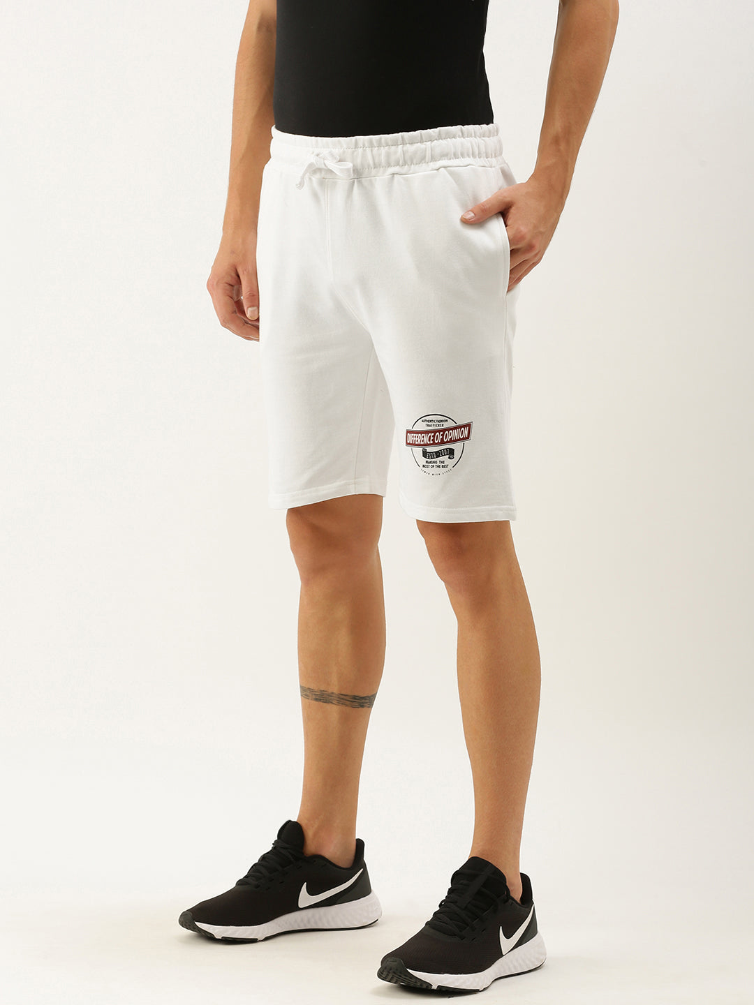 Men Off White Typography Printed Mid-Rise Regular Shorts