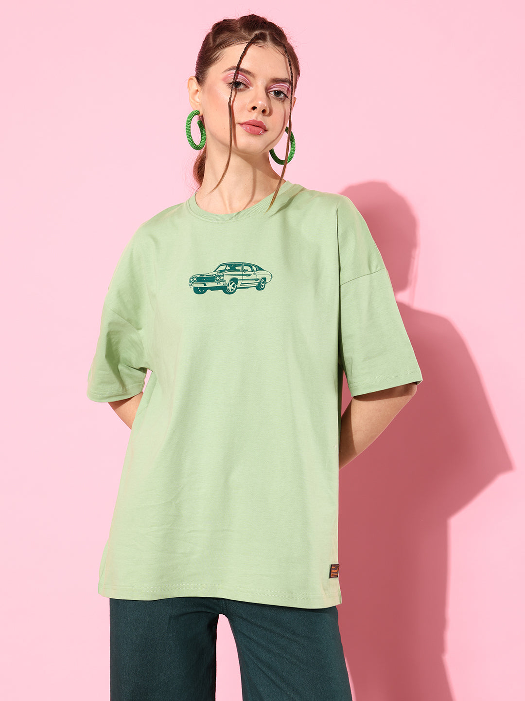 Womens Half Sleeve Drop Shoulder Printed Oversized Fit T-Shirts