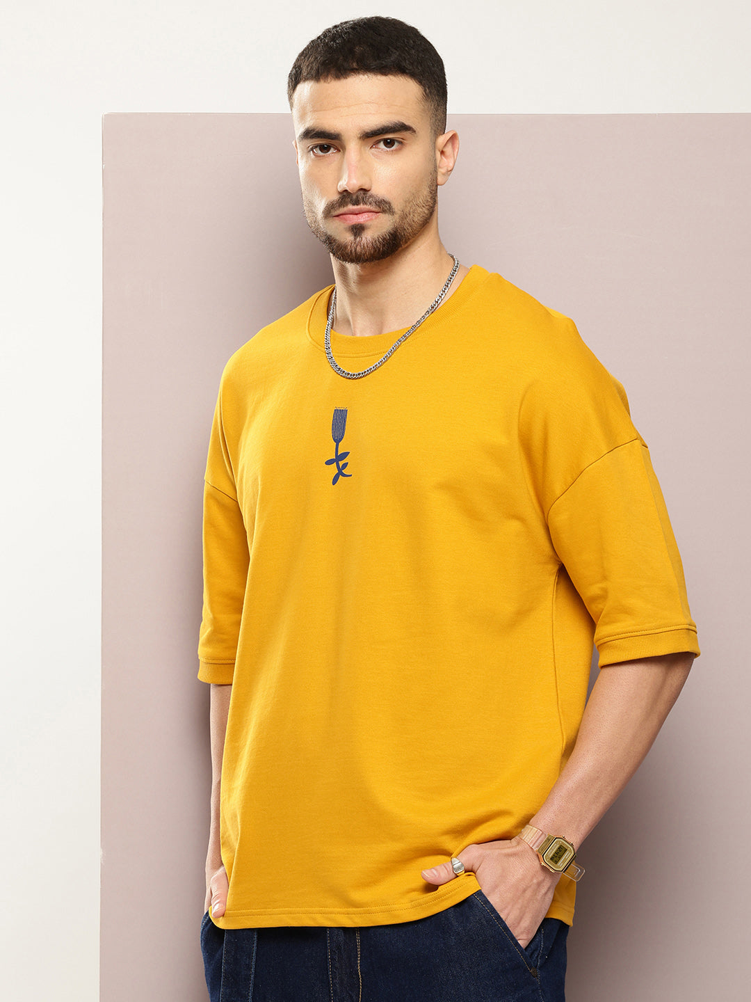 Mens Half Sleeve Round Neck Back Printed Oversized Fit Tshirts