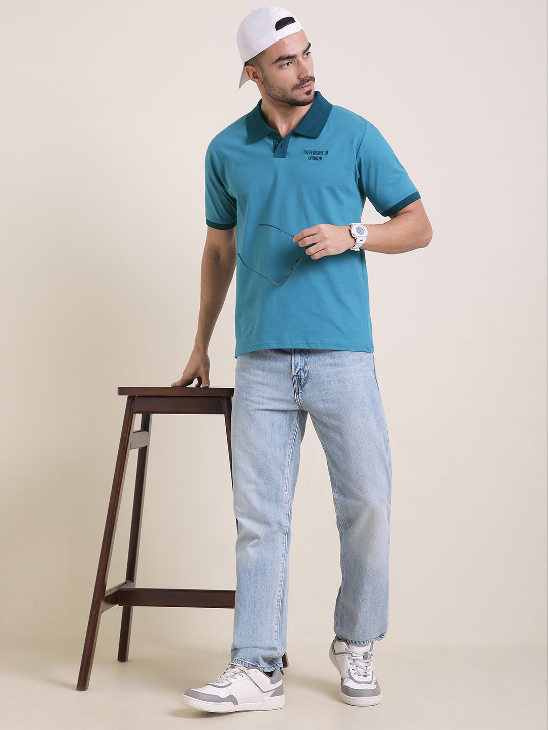 Mens Half Sleeve Polo Neck Back Embroidered Relaxed Fit Tshirts