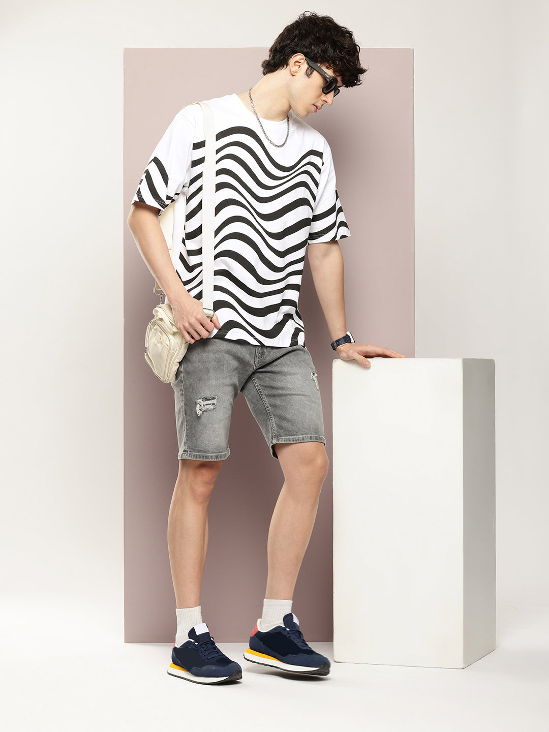 Mens Half Sleeve Round Neck All-Over Printed Oversized Fit Tshirts