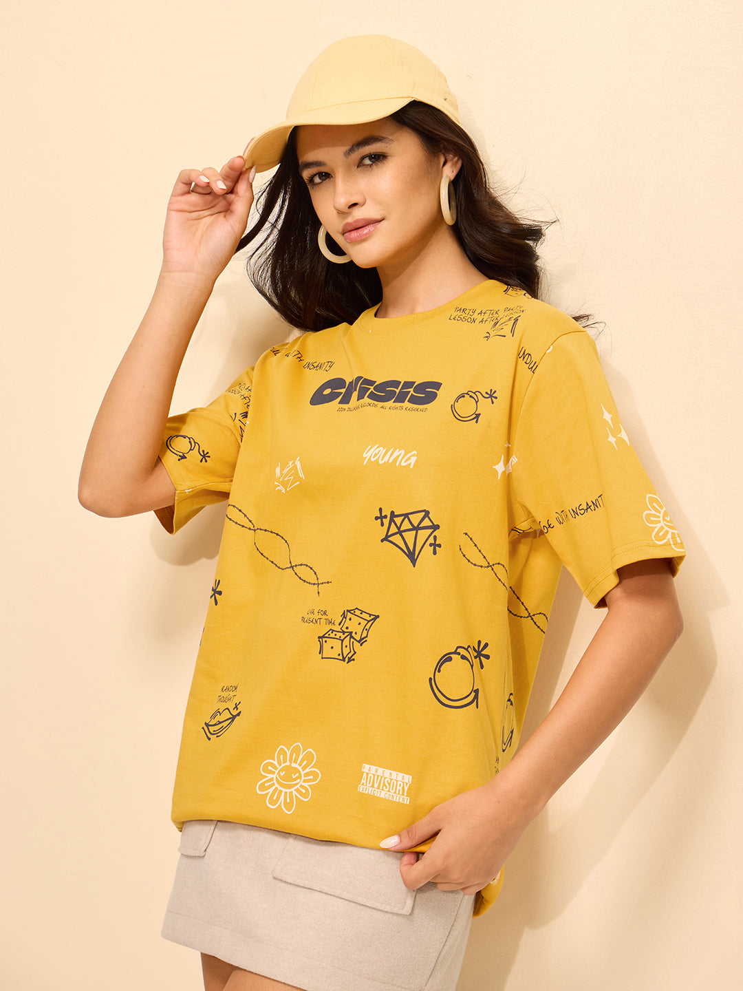 Womens Printed Oversized Cotton T-Shirt