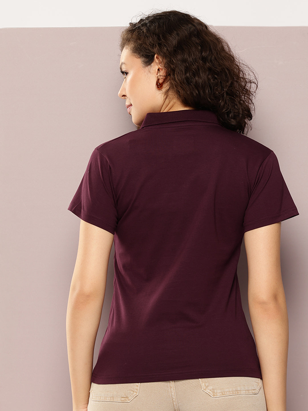 Womens Half Sleeve Polo Neck Solid Regular Fit Tshirts