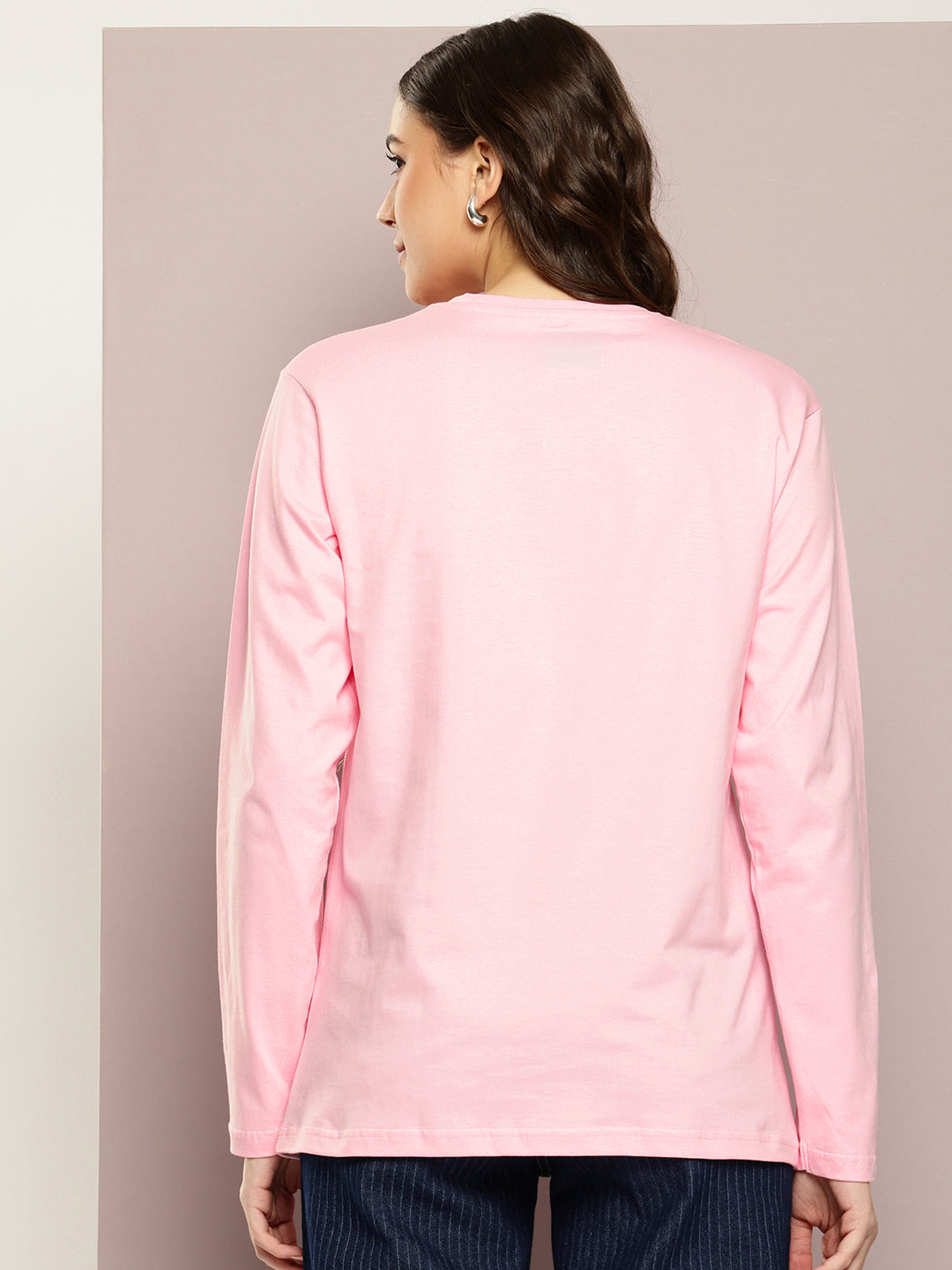 Womens Full Sleeve Round Neck Printed Oversized Fit Tshirts