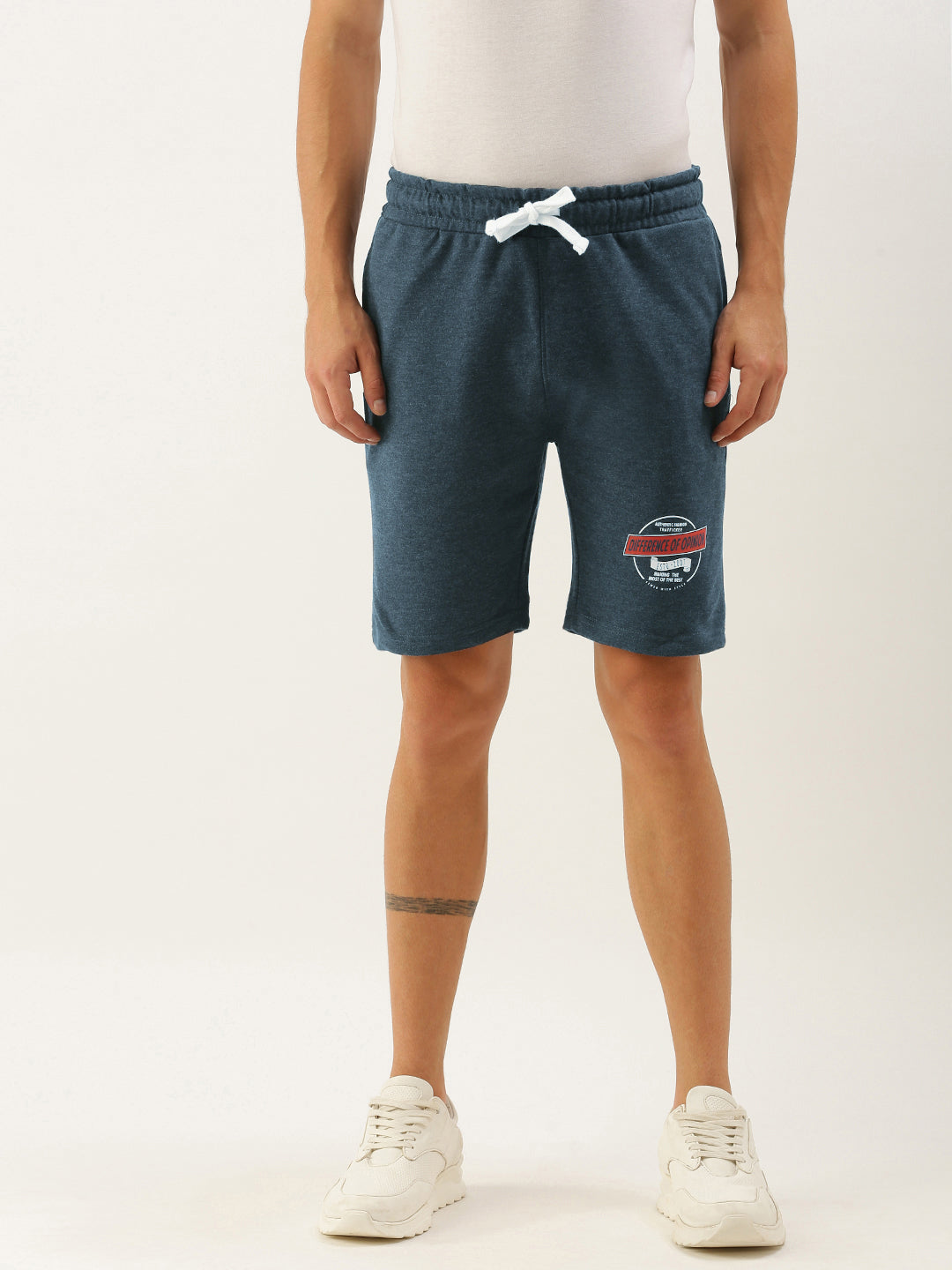 Men Blue Brand Logo Printed Mid-Rise Regular Shorts