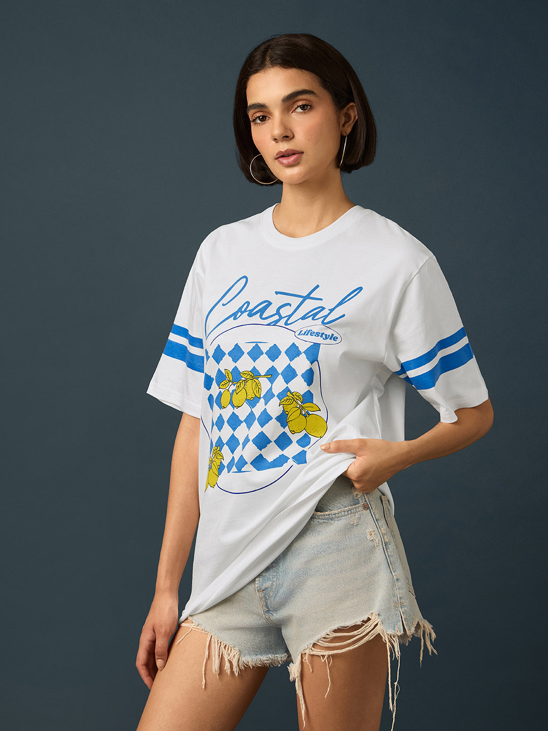 Womens Short Sleeve Printed Oversized Fit Tshirt 
